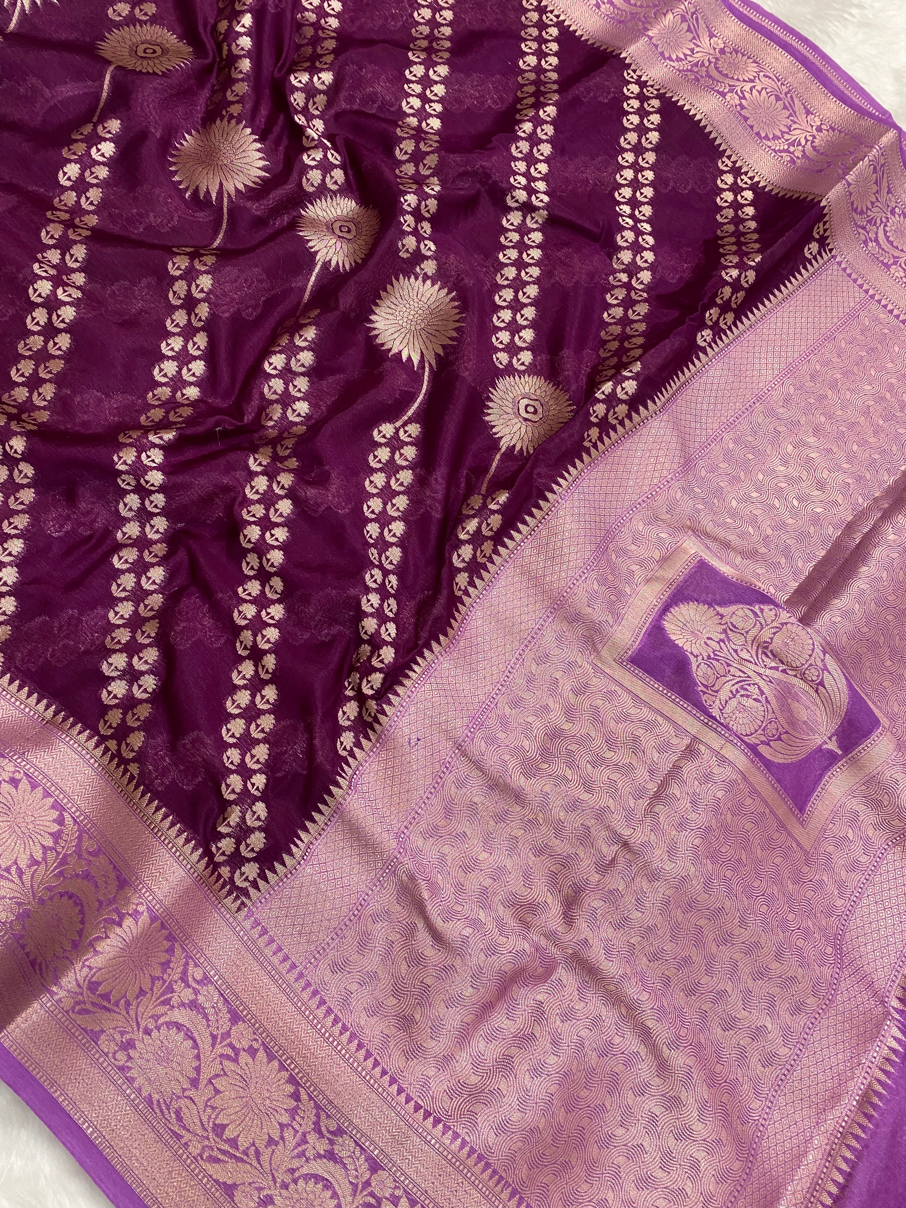 Magenta crepe Silk Banarasi Saree