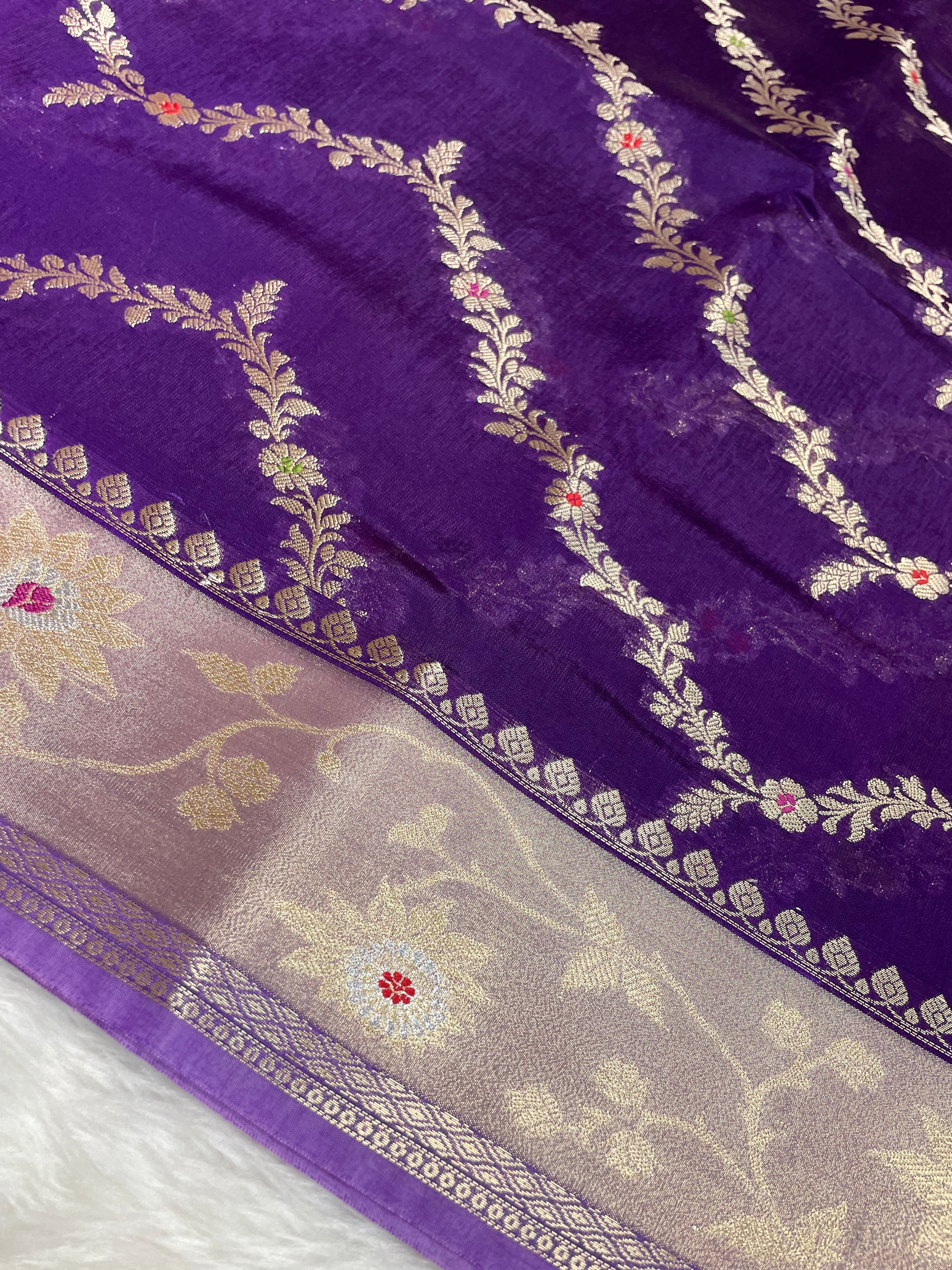 Purple viscose Raw mango Banarasi saree