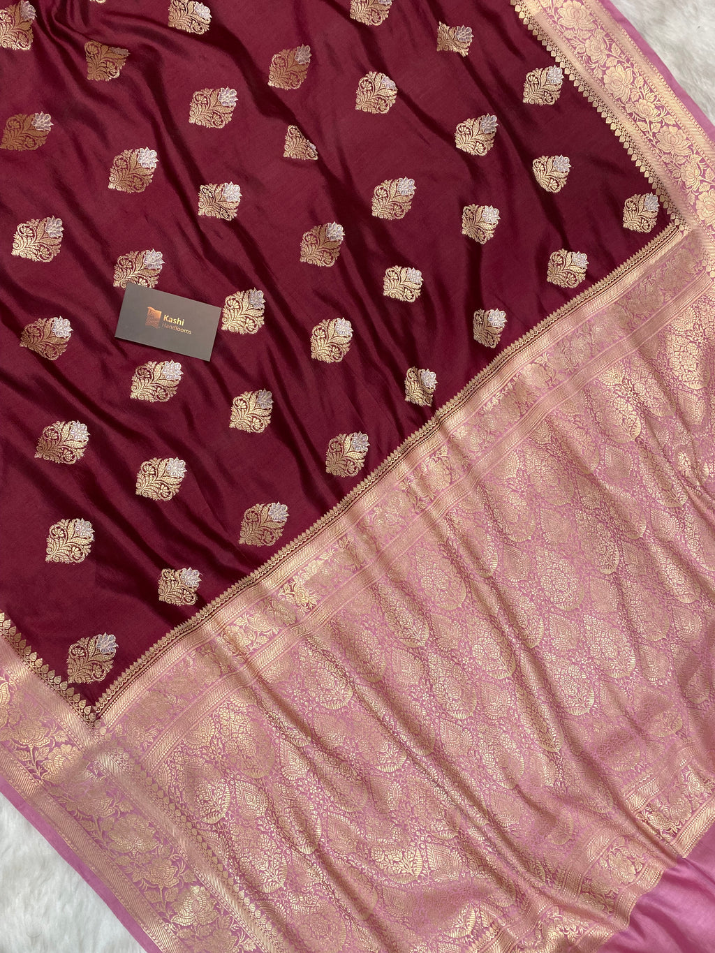 100% Pure chinya banarasi saree in wine colour