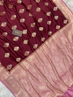 100% Pure chinya banarasi saree in wine colour