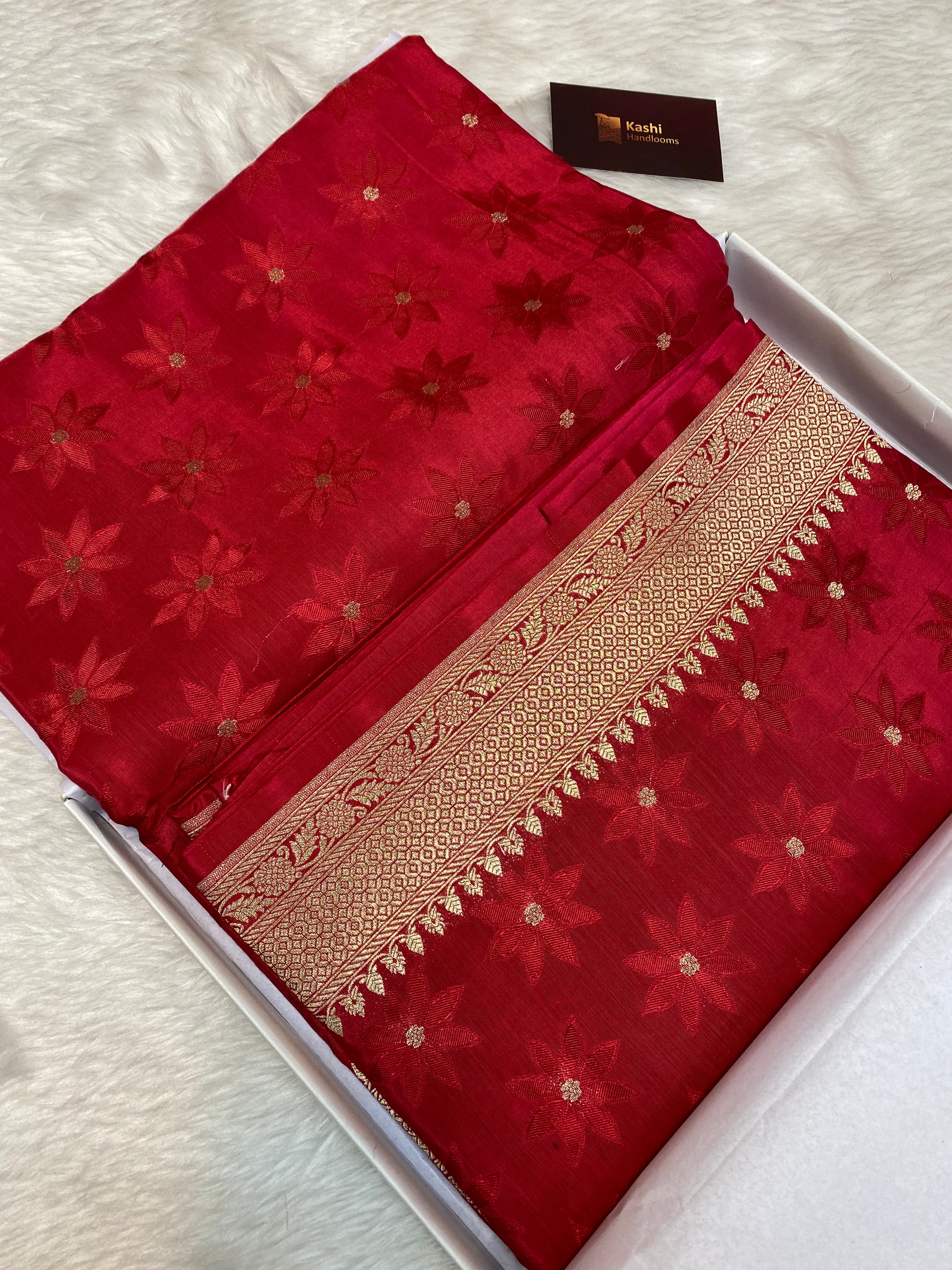 Pure viscose Red Color  Banarasi Saree