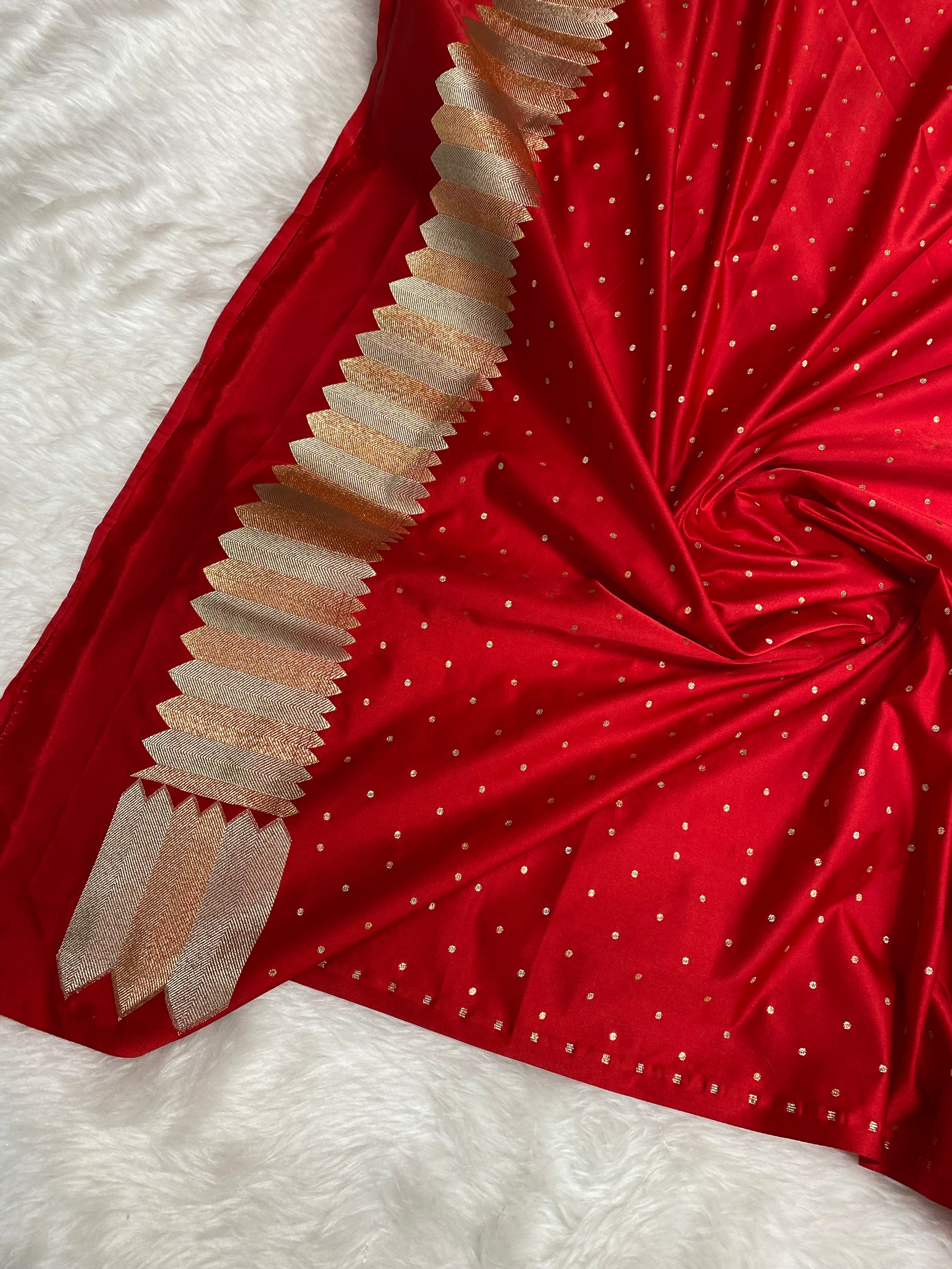 Royal red mashru katan Silk Banarasi Saree