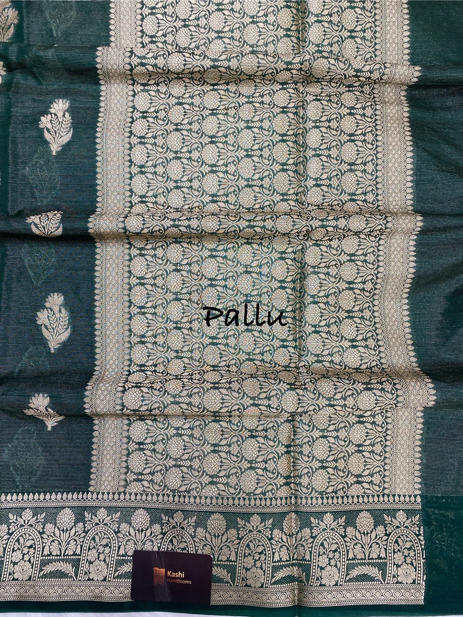 Green Royal silk zari strip Banarasi saree