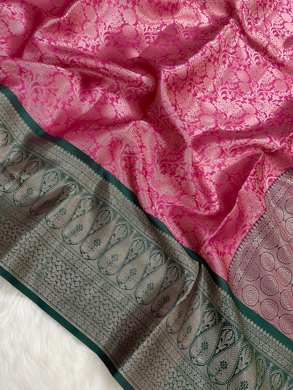 Strawberry Kubera Pattu Tissue Silk Banarasi Saree