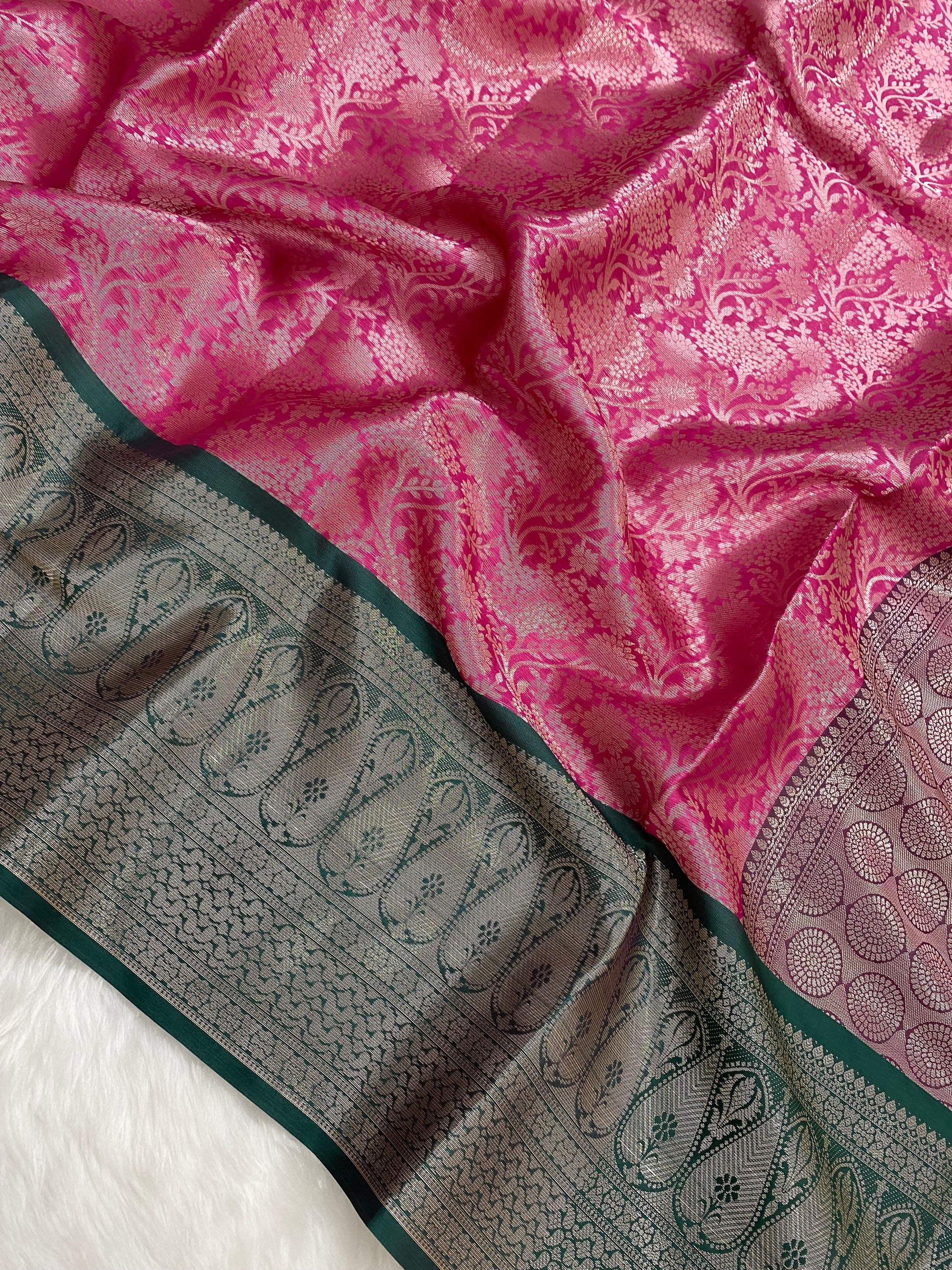 Strawberry Kubera Pattu Tissue Silk Banarasi Saree
