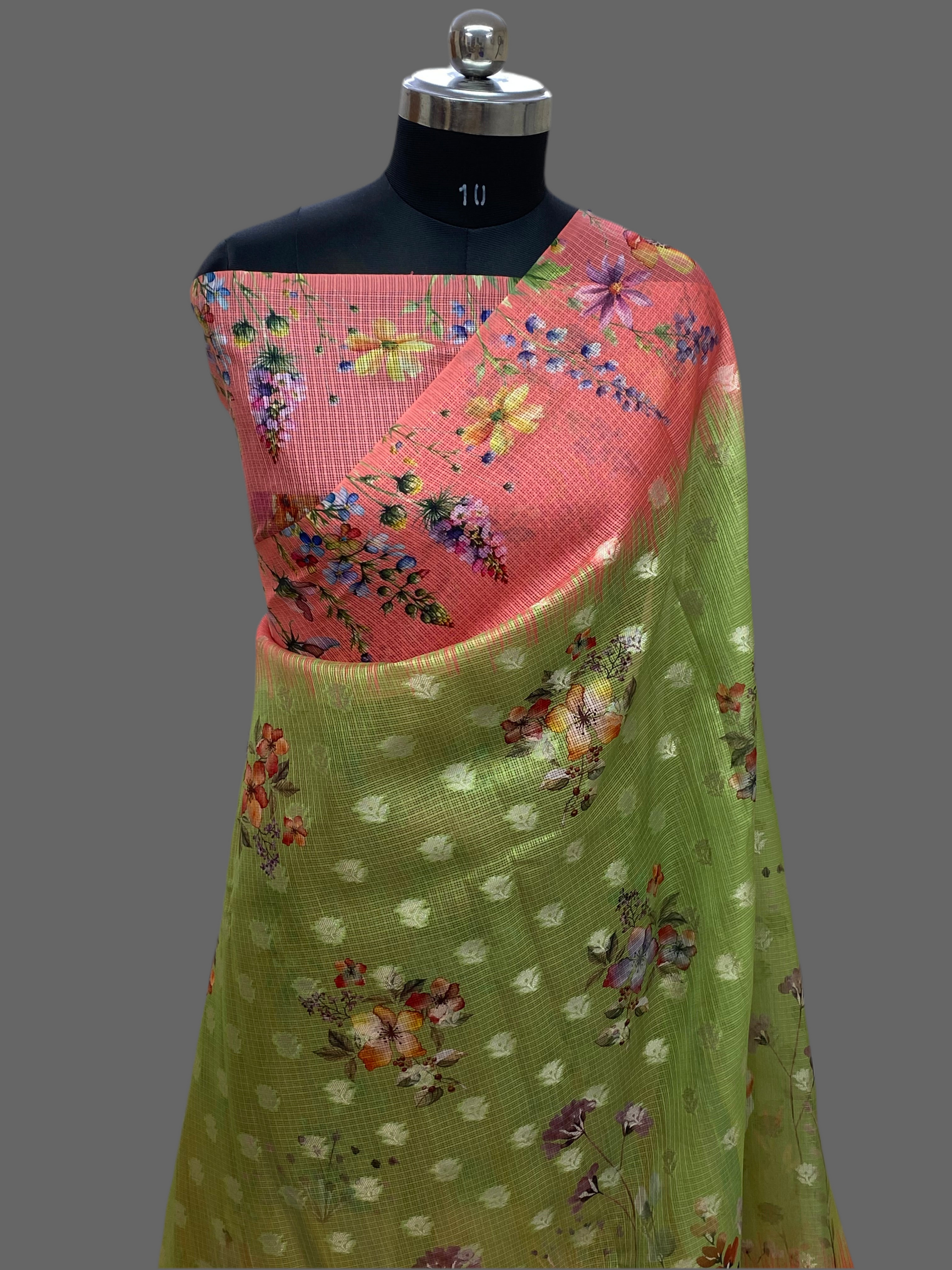 Pista Kota Cotton with Digital Print Banarasi Saree