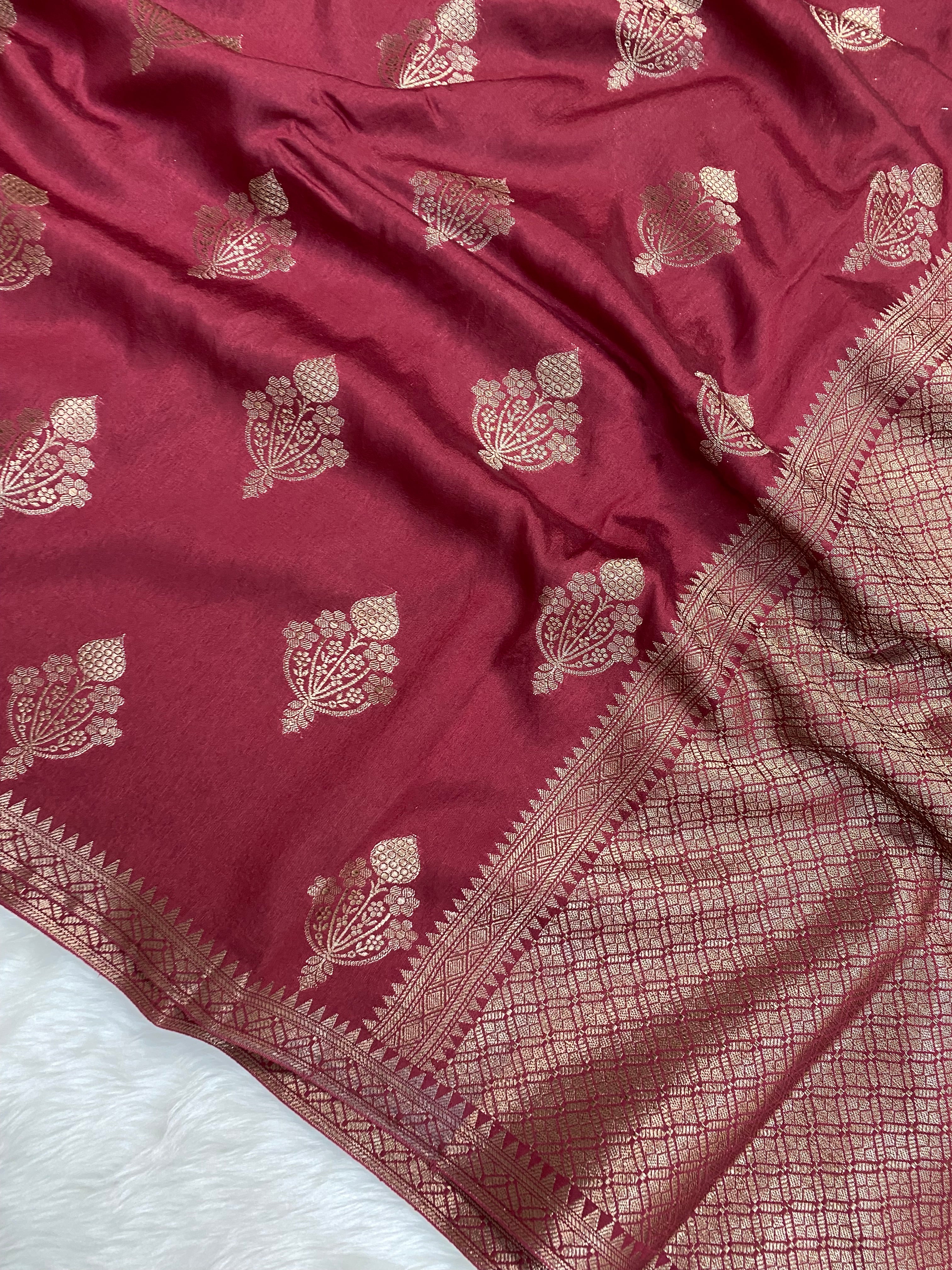 Wine mul mul cotton Banarasi Saree
