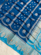 German Blue monga Silk Banarasi Saree