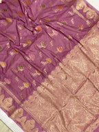 Dark pink monga Silk Banarasi saree