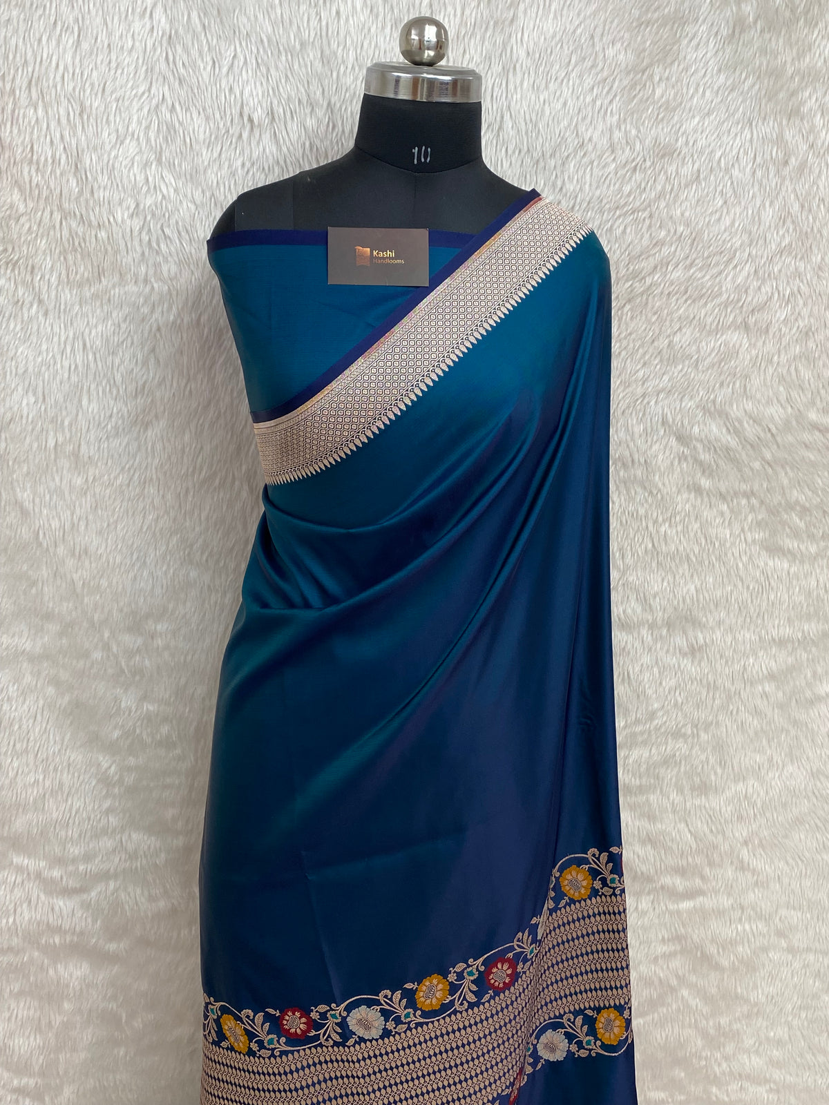 German blue mashru silk Banarasi saree