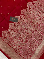 Bridal Red Chundri Buti Mashru Silk Banarasi Saree ❤️