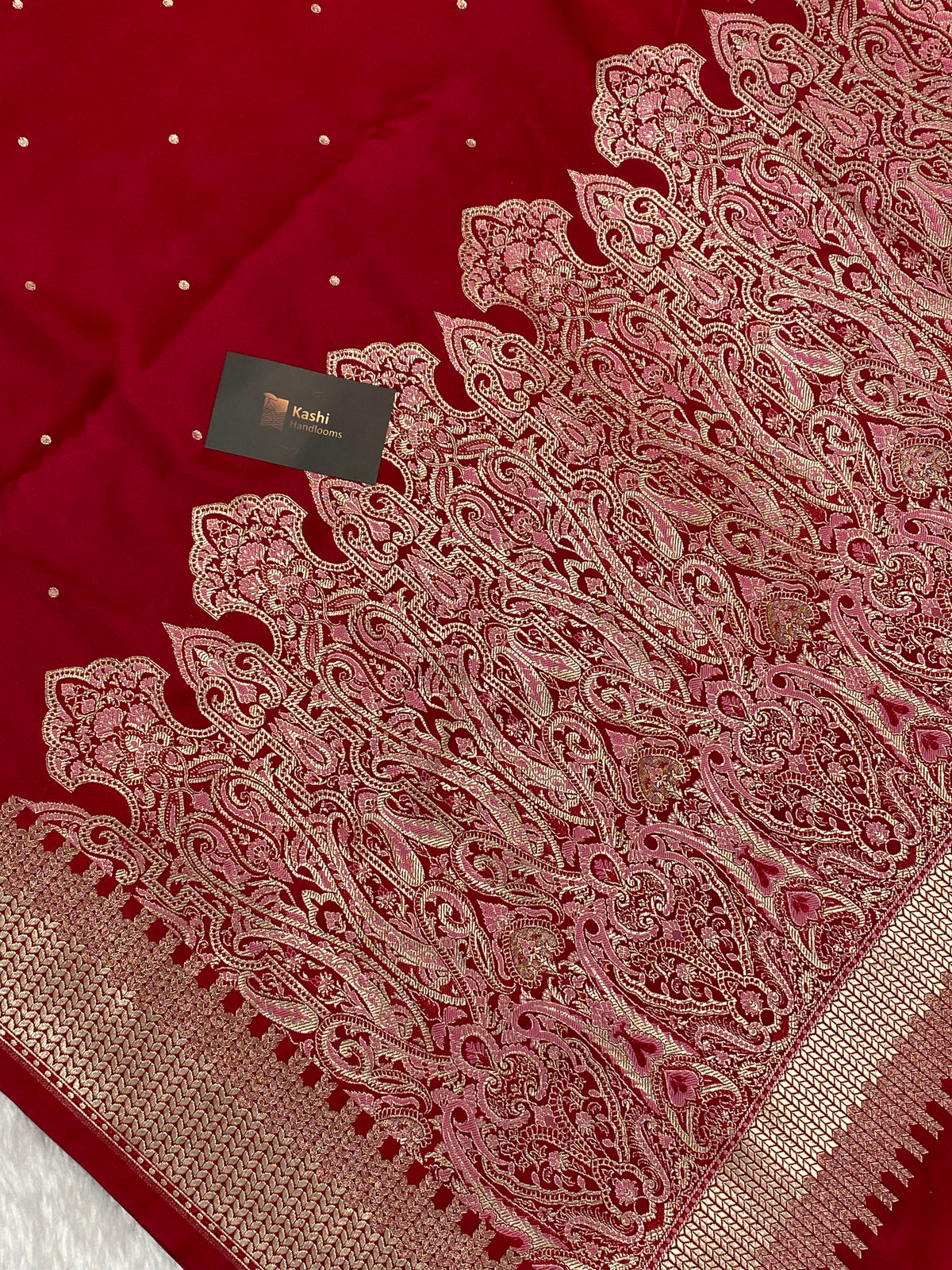 Bridal Red Chundri Buti Mashru Silk Banarasi Saree ❤️