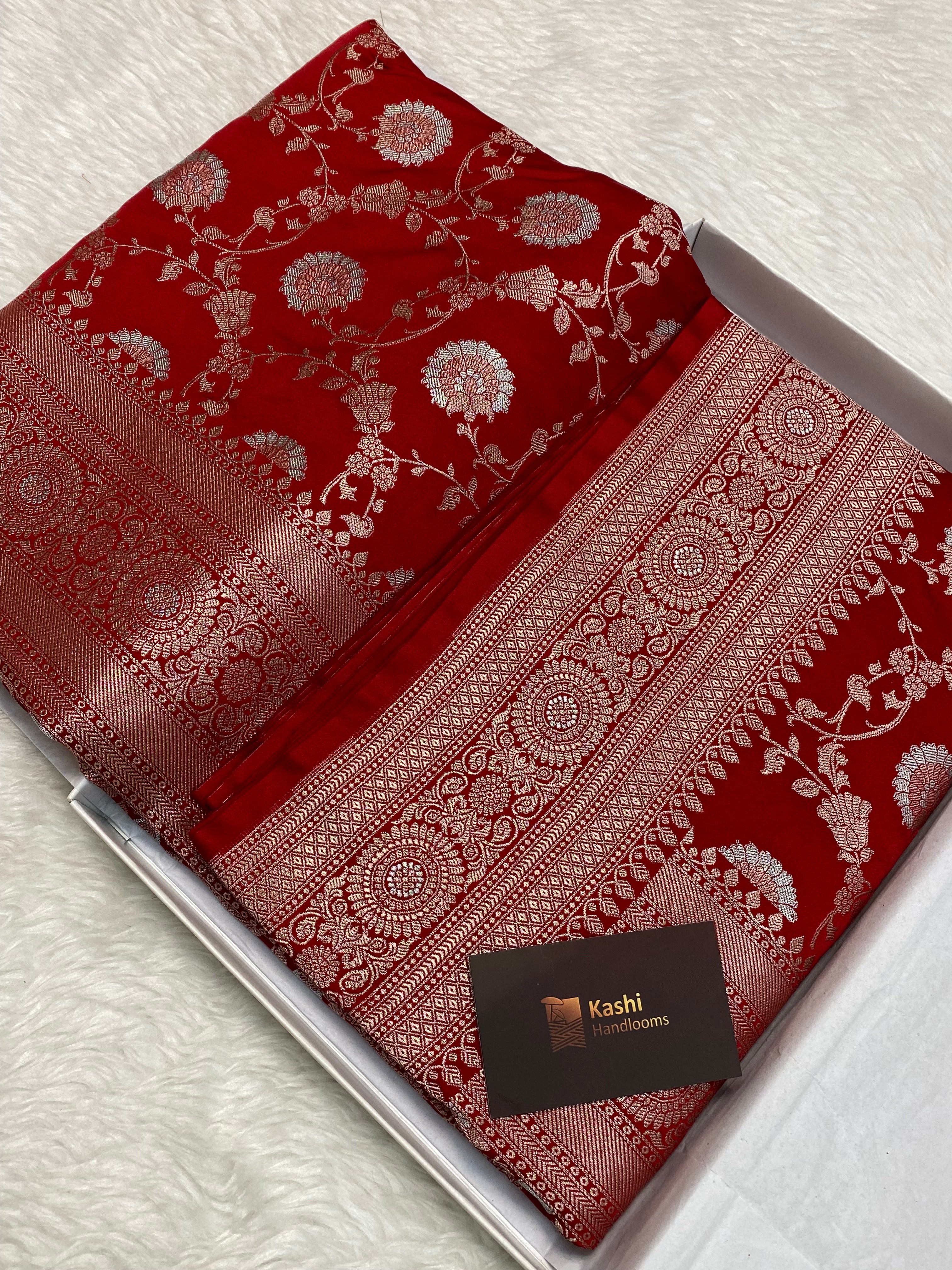 Bridal red colour mashru silk banarasi saree