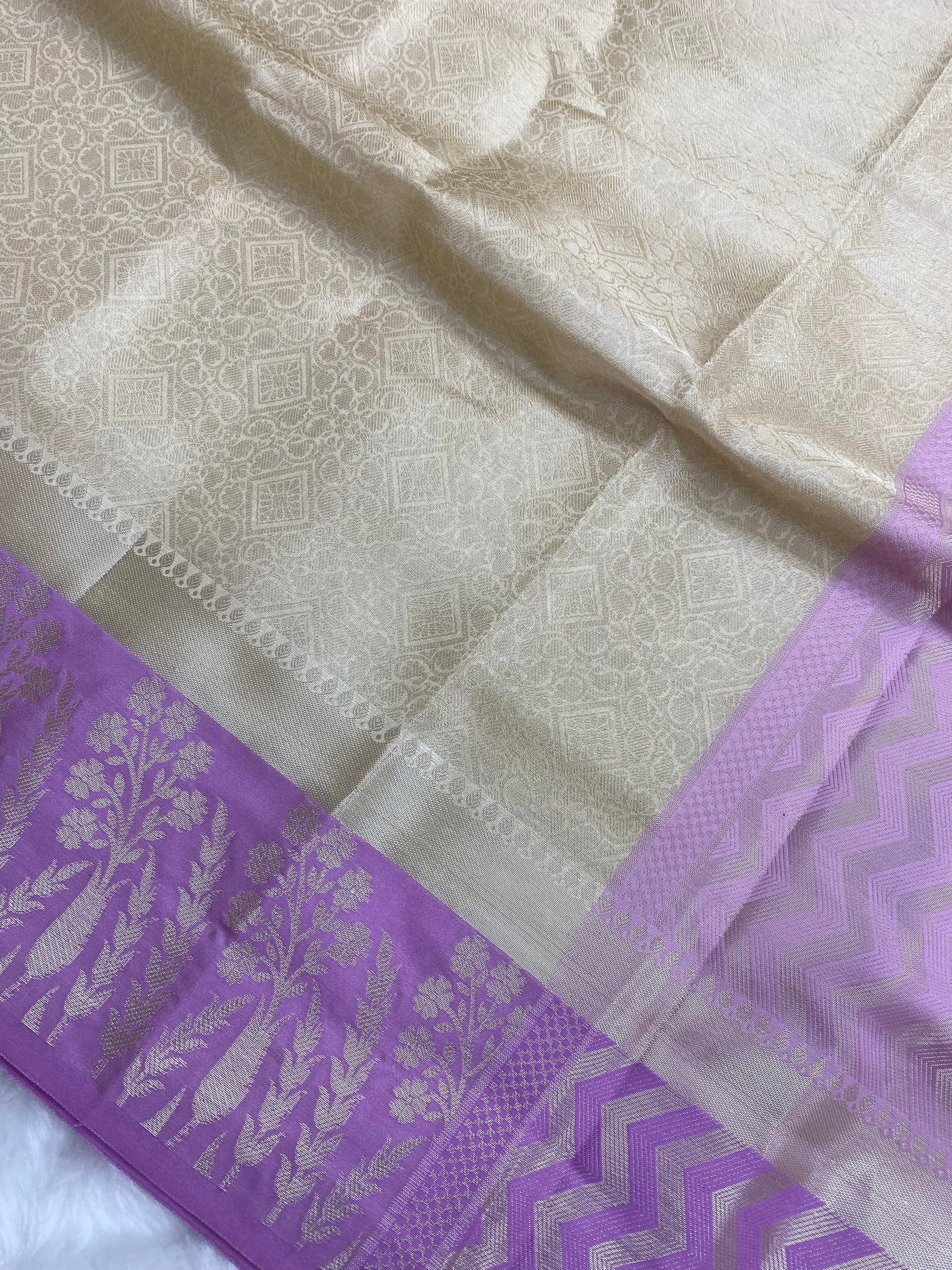 Cream Brocade Tissue Silk Banarasi Saree