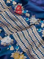 German blue mashru silk Banarasi saree
