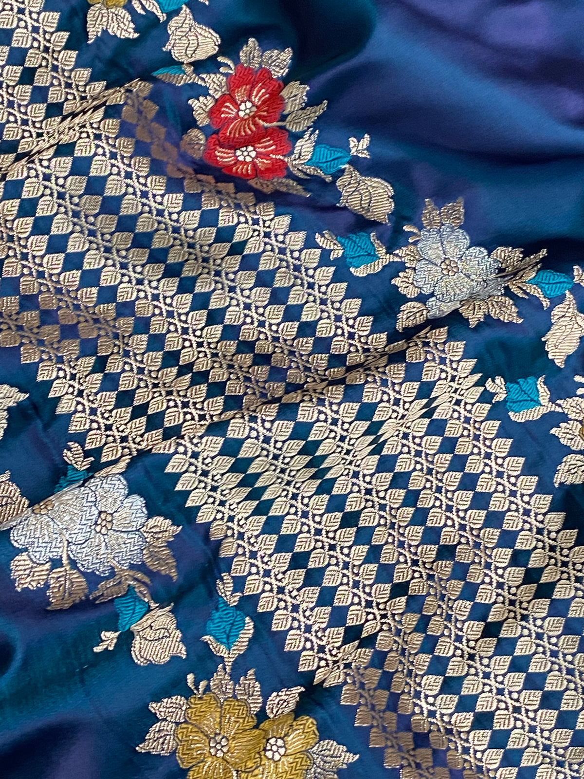German blue mashru silk Banarasi saree