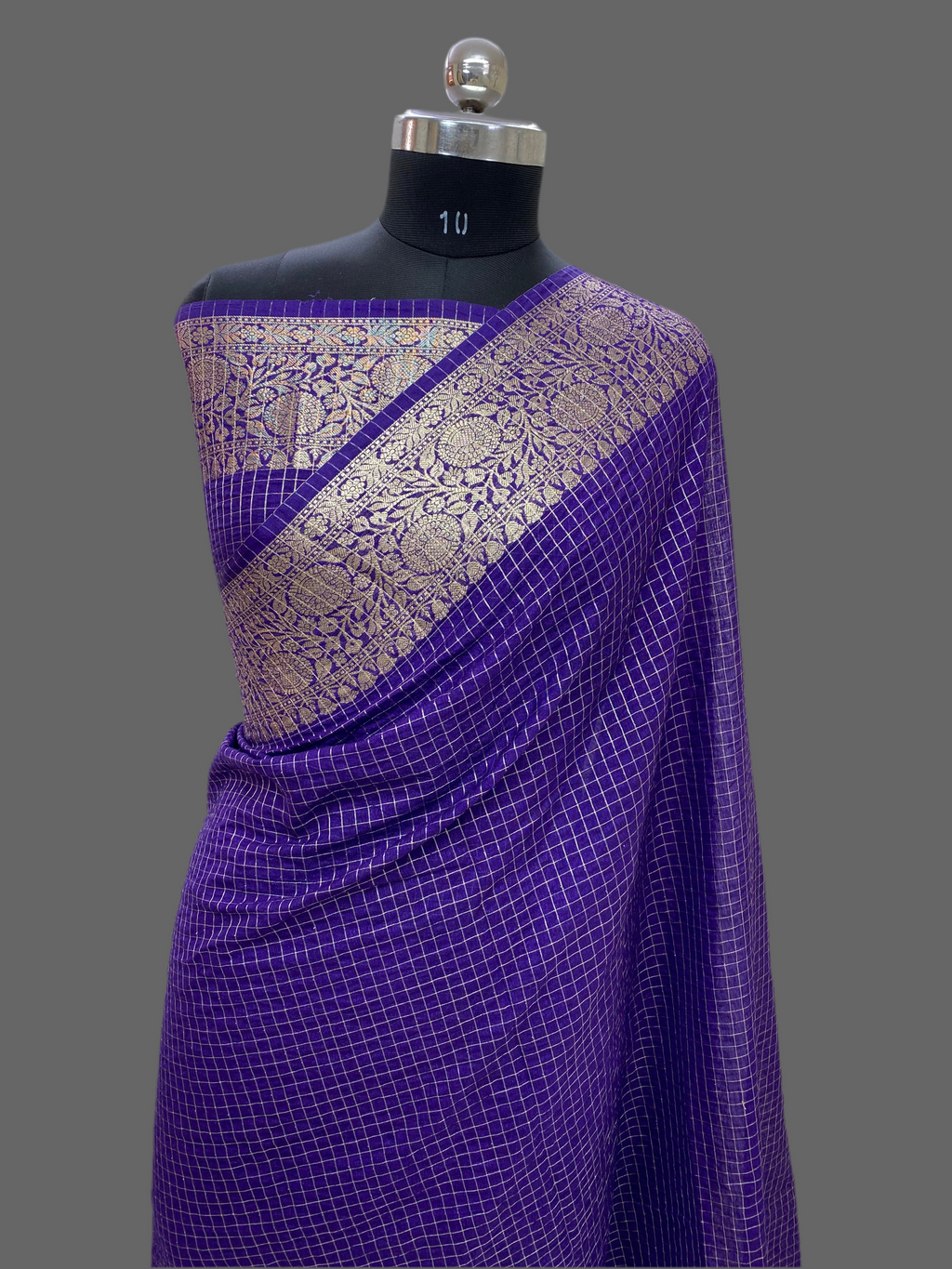 Purple Cotton Check Banarasi Saree