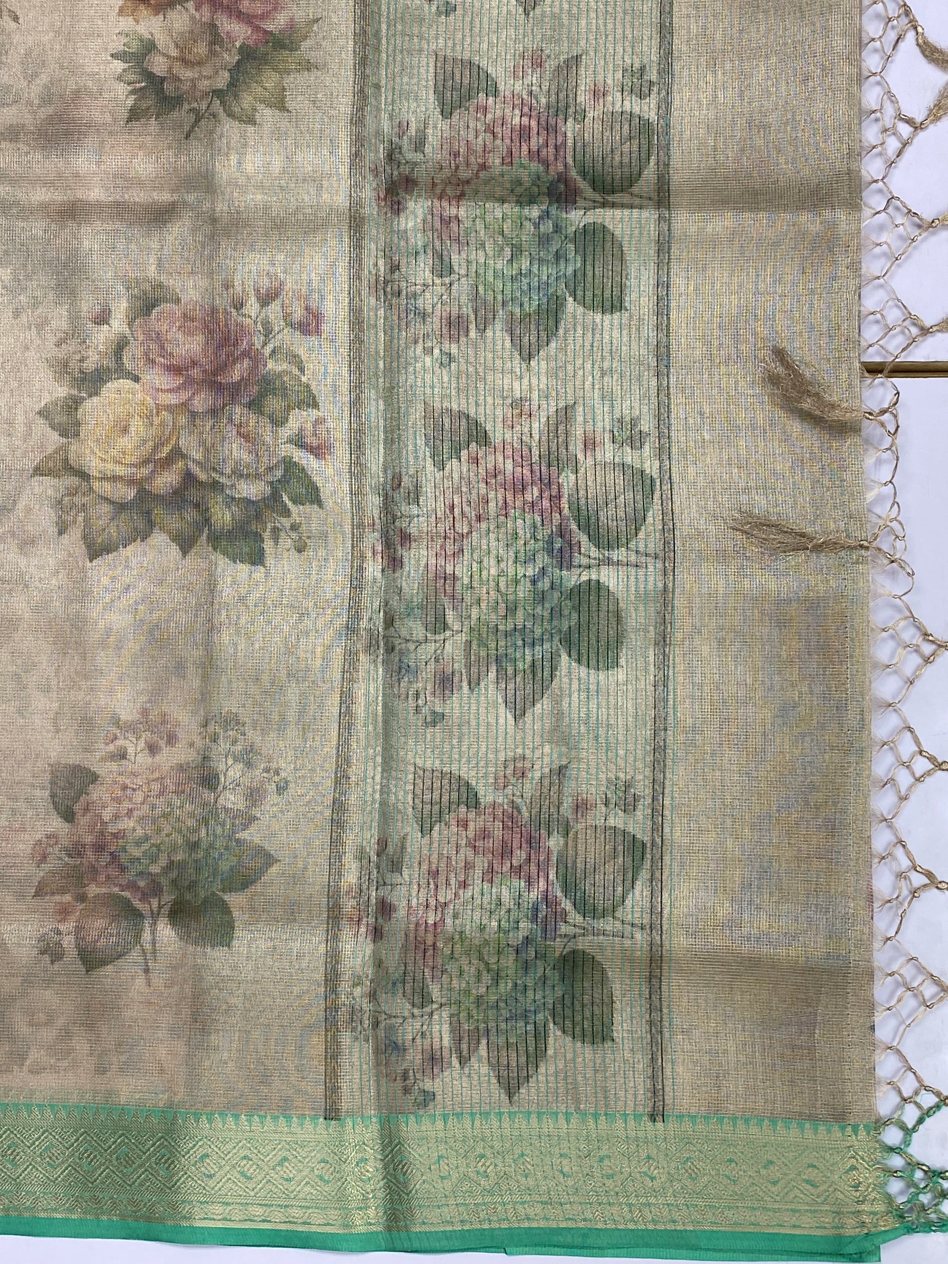 Sea Green Tissue with Digital Print Banarasi Saree