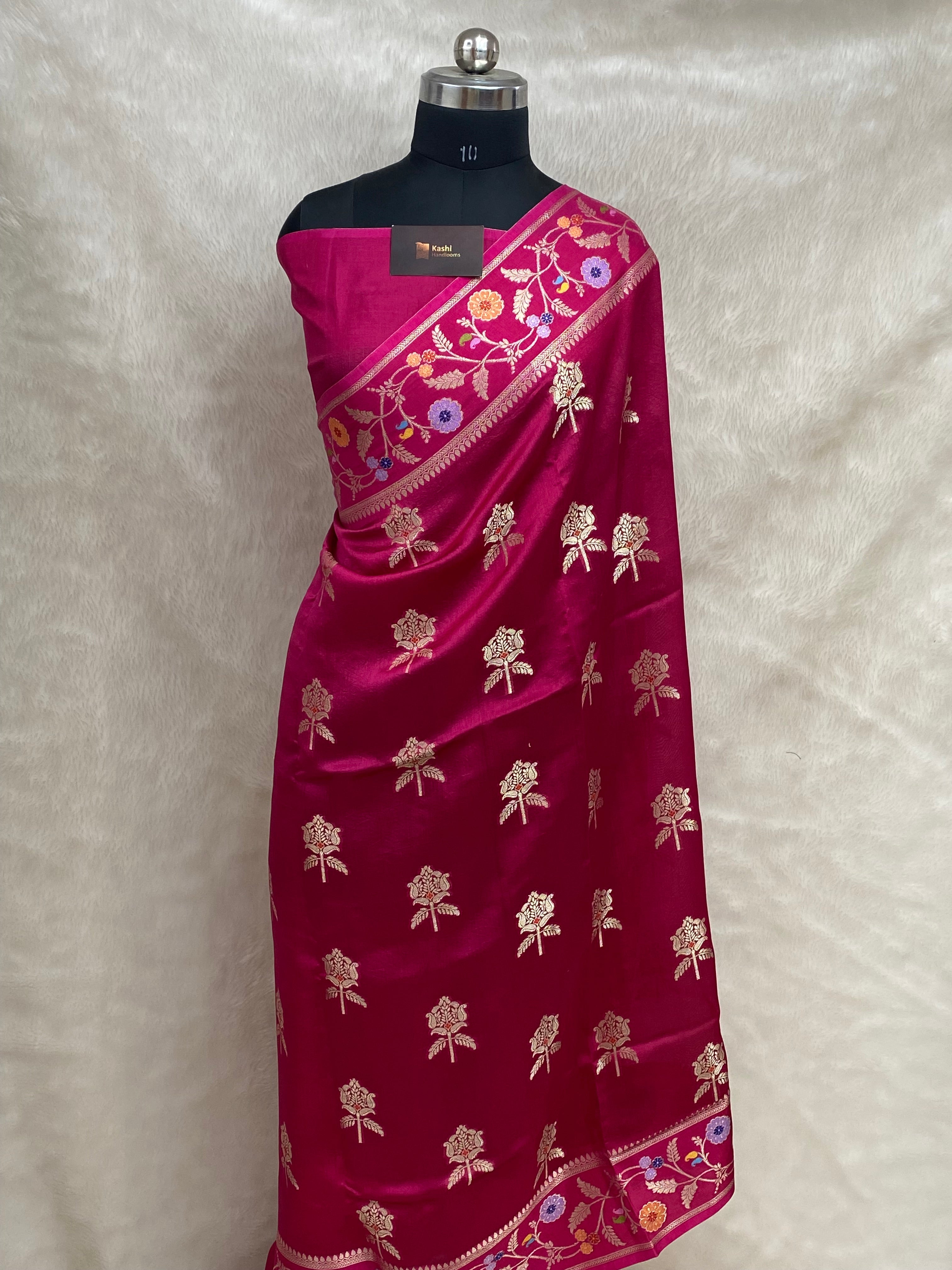 100% pure viscose Rani Color Banarasi Saree