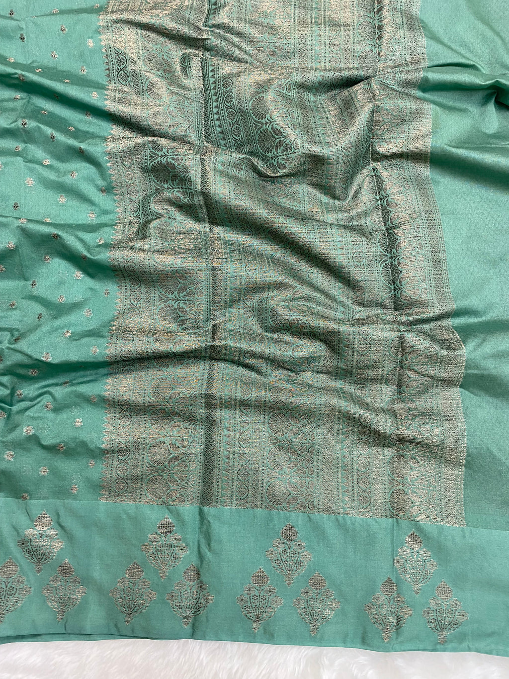 Sea Green Semi Georgette Banarasi Saree