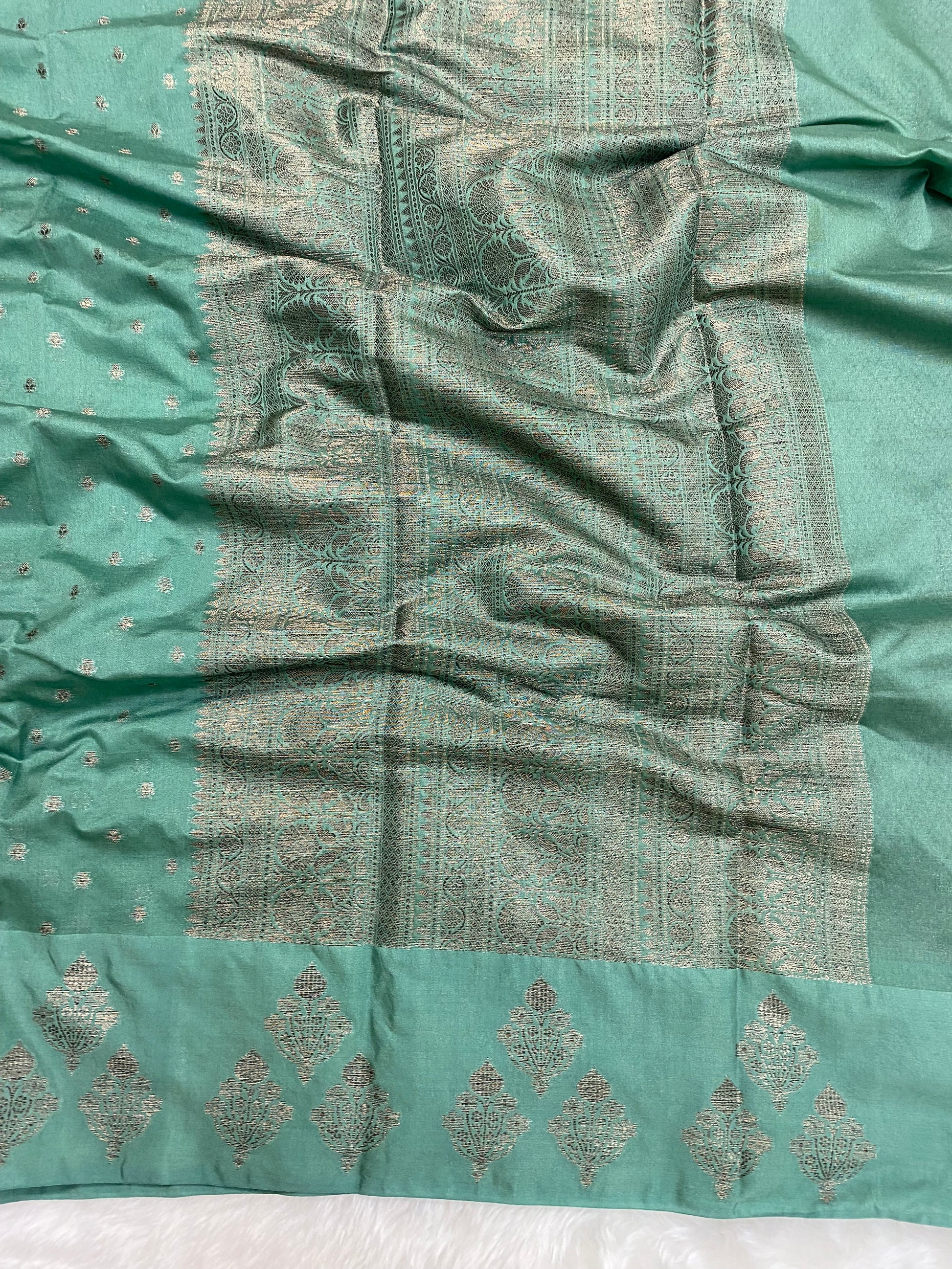 Sea Green Semi Georgette Banarasi Saree