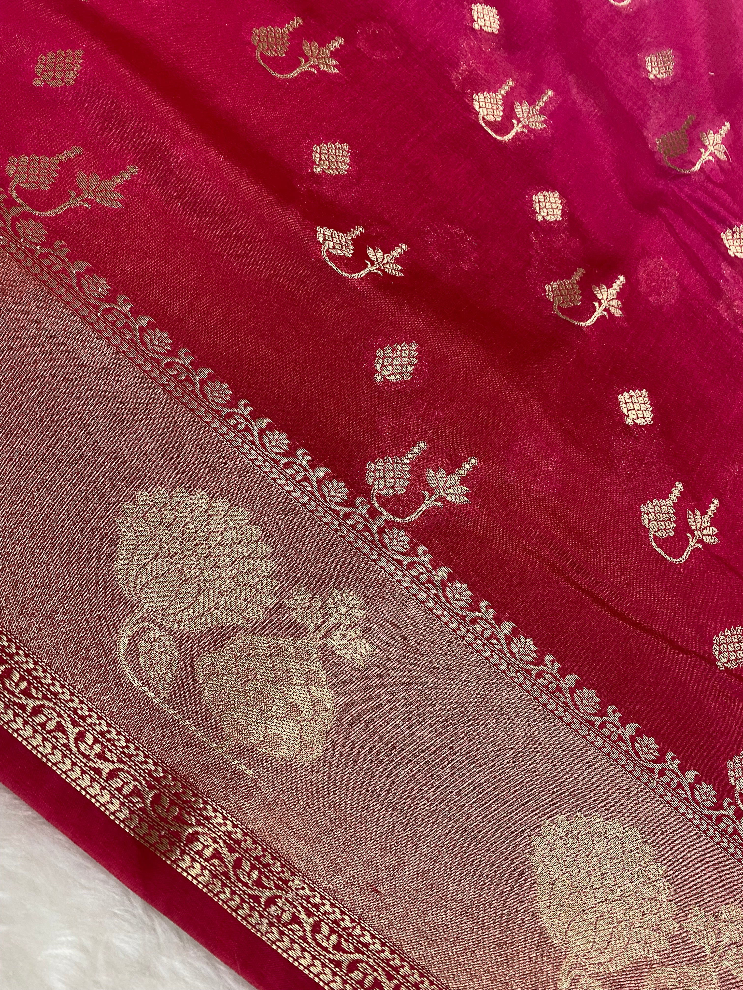 Viscose Rani half half colour Banarasi saree