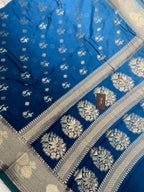 Viscose Raw mango jerman blue Banarasi saree