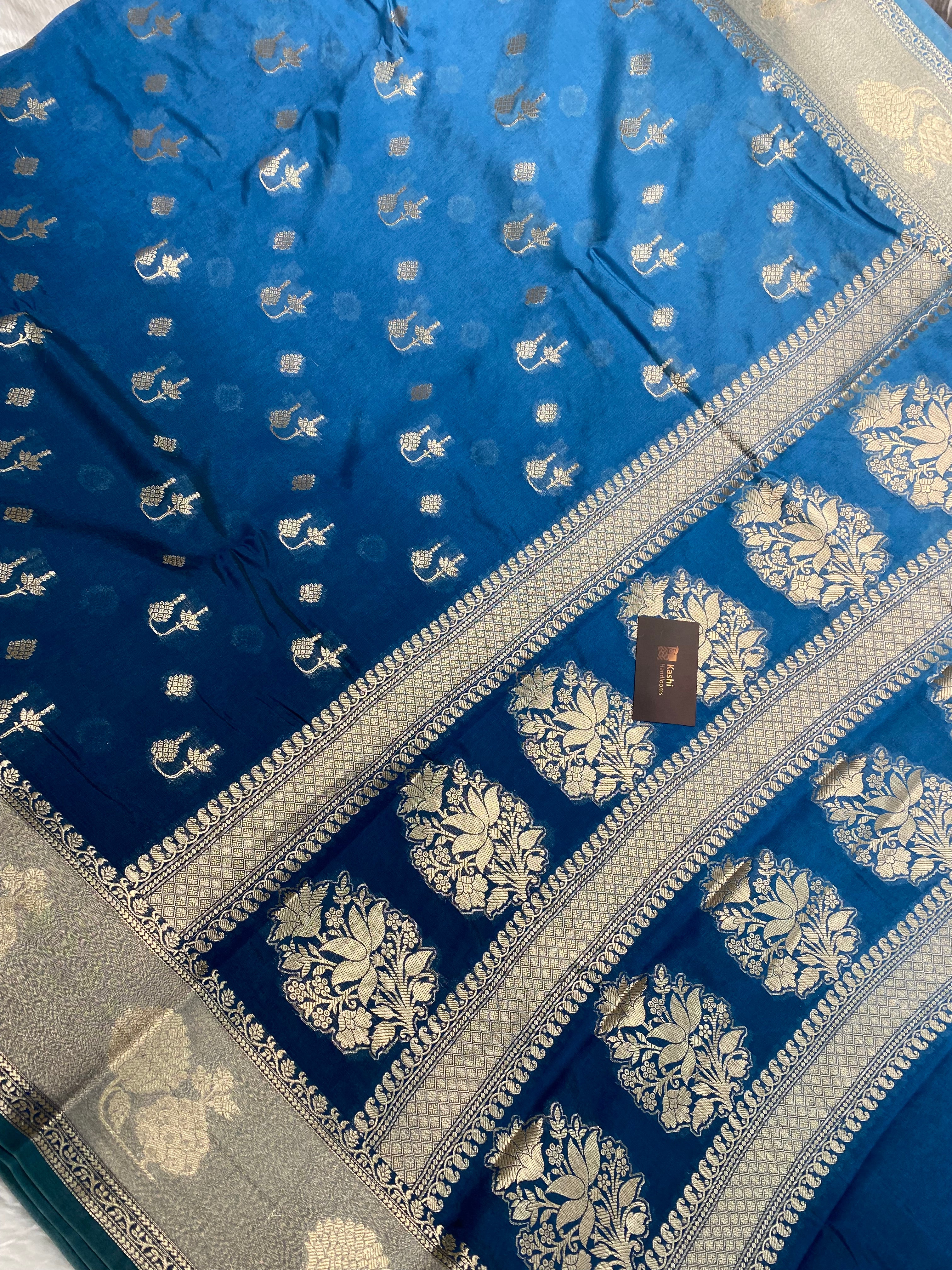 Viscose Raw mango jerman blue Banarasi saree