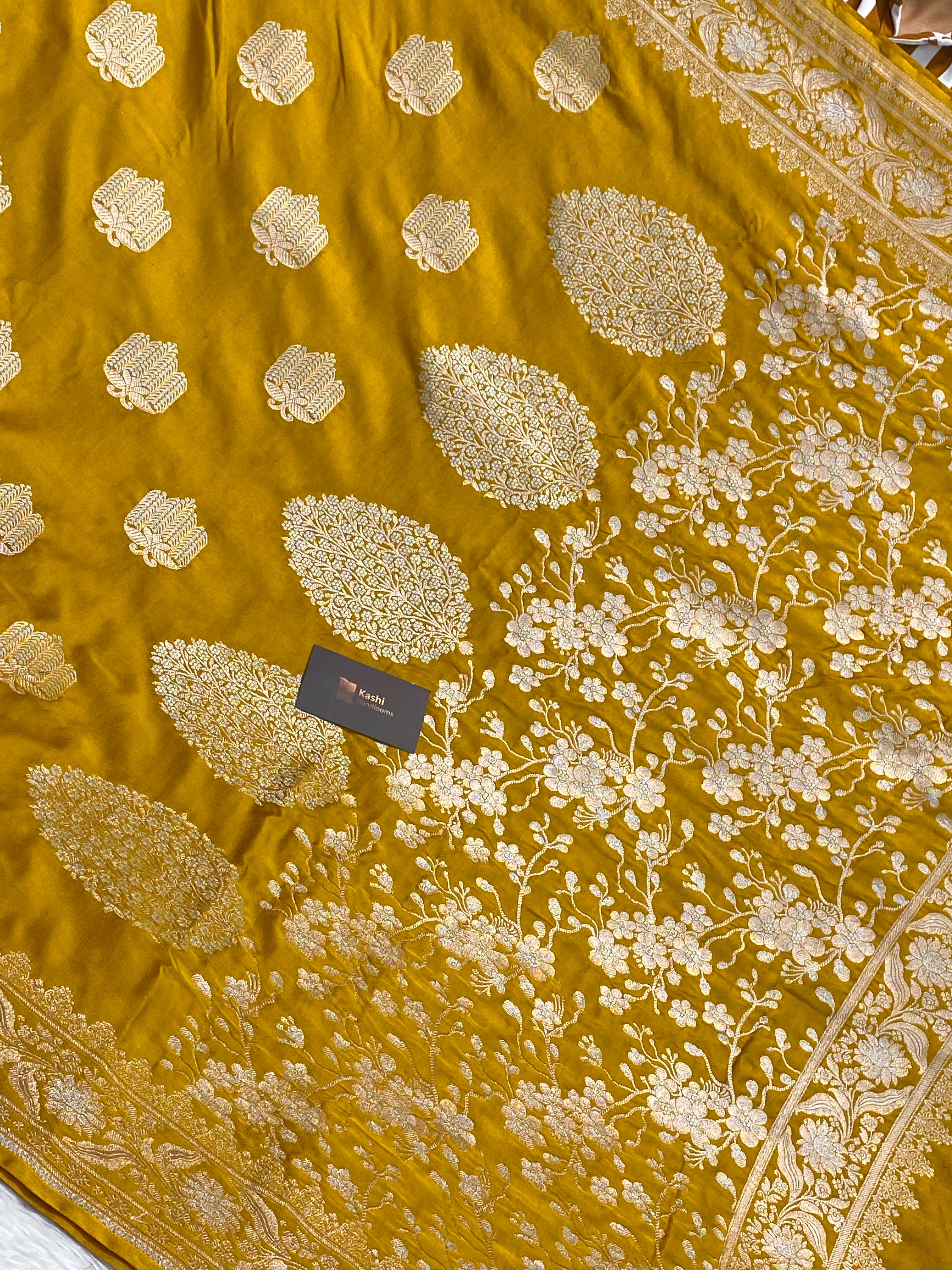 Mustard colour Mashru silk banarasi saree