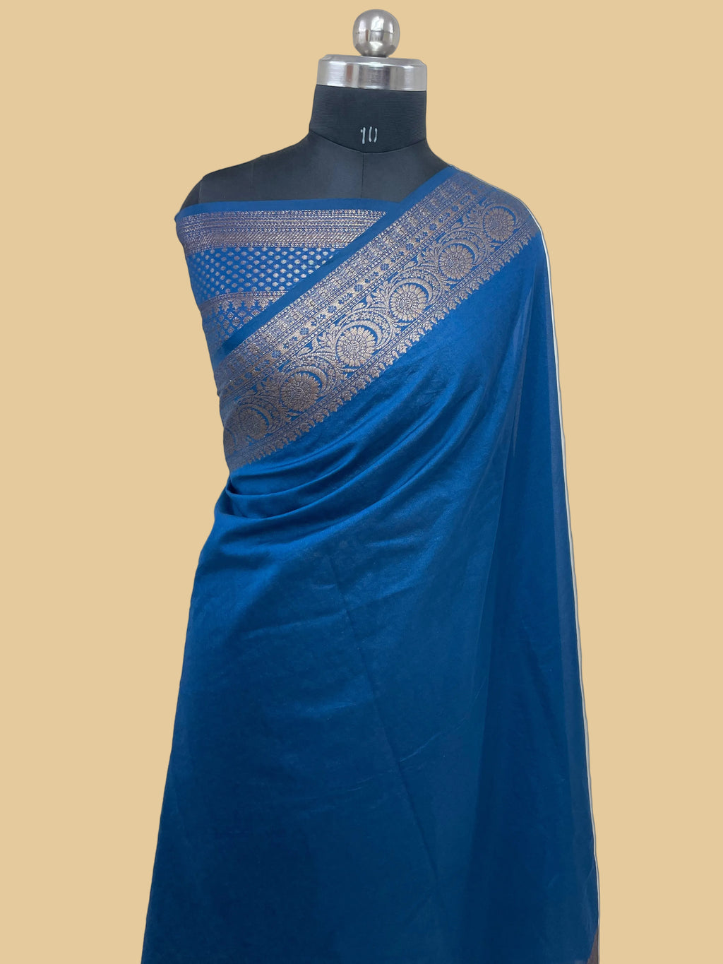 Teal Blue Georgette Saree with Antique Zari Border