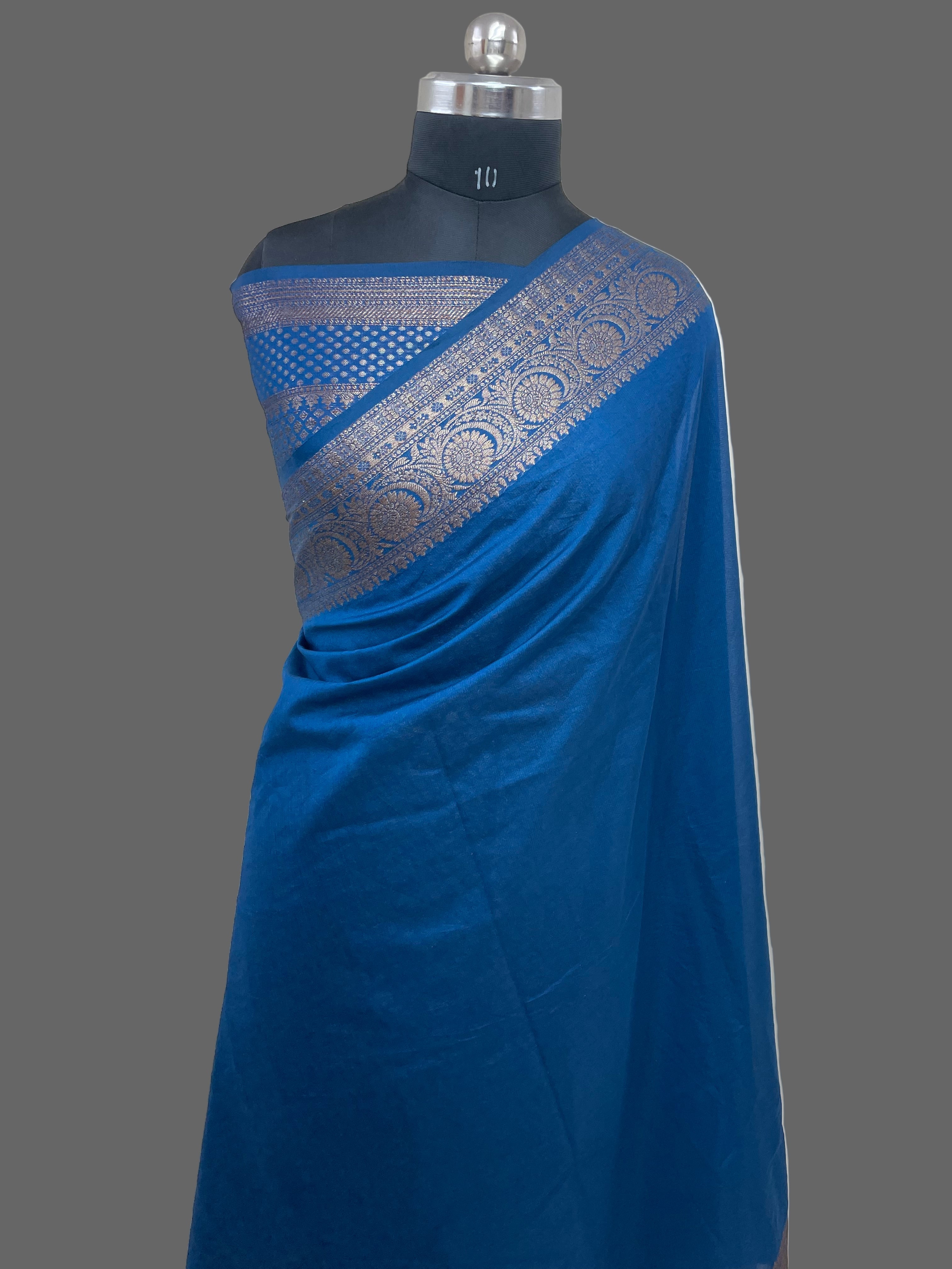 Teal Blue Georgette Saree with Antique Zari Border