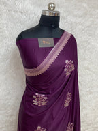 Wine mashru silk banarasi saree with buta