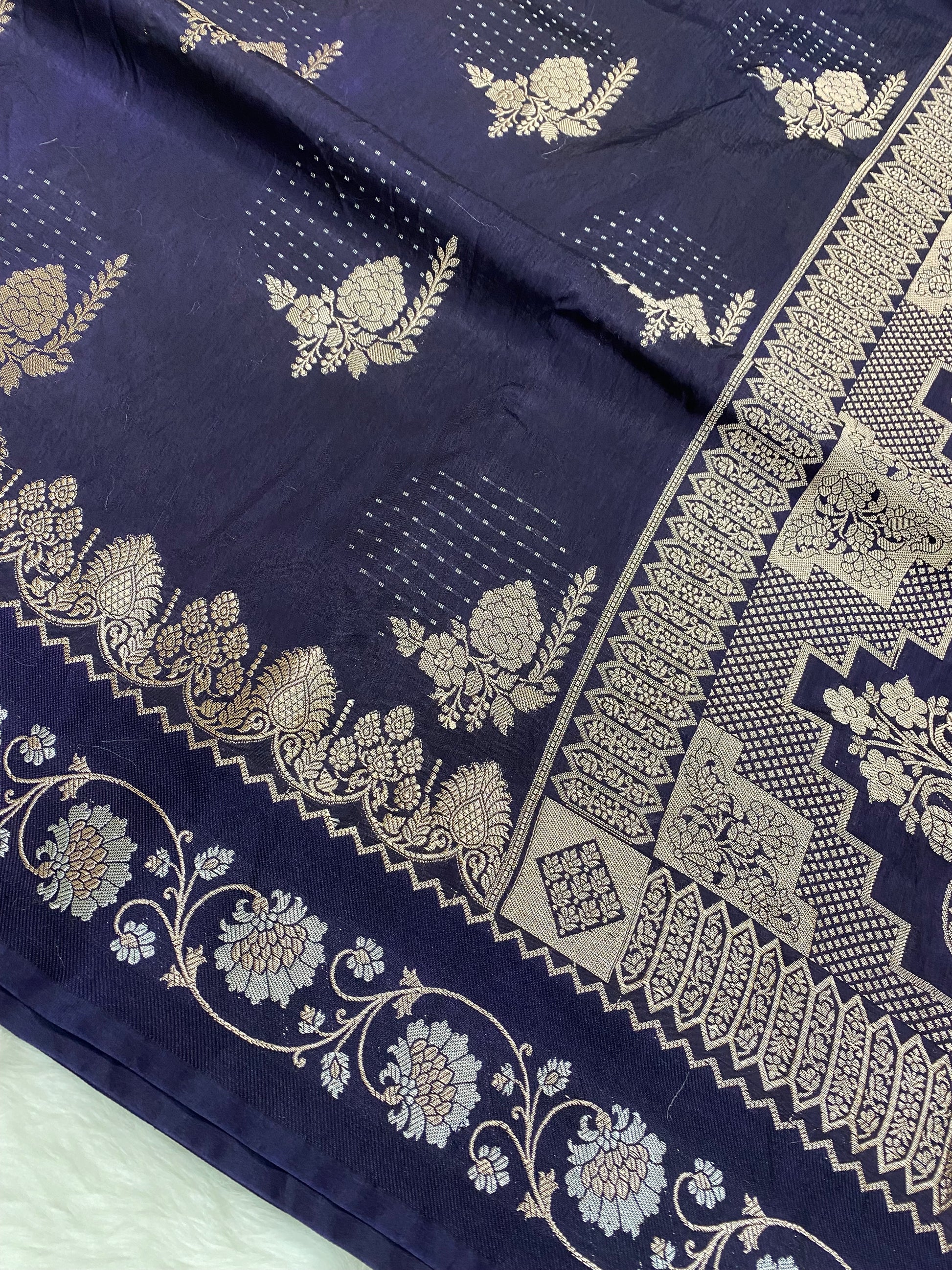 Navy Blue Viscose Banarasi Saree