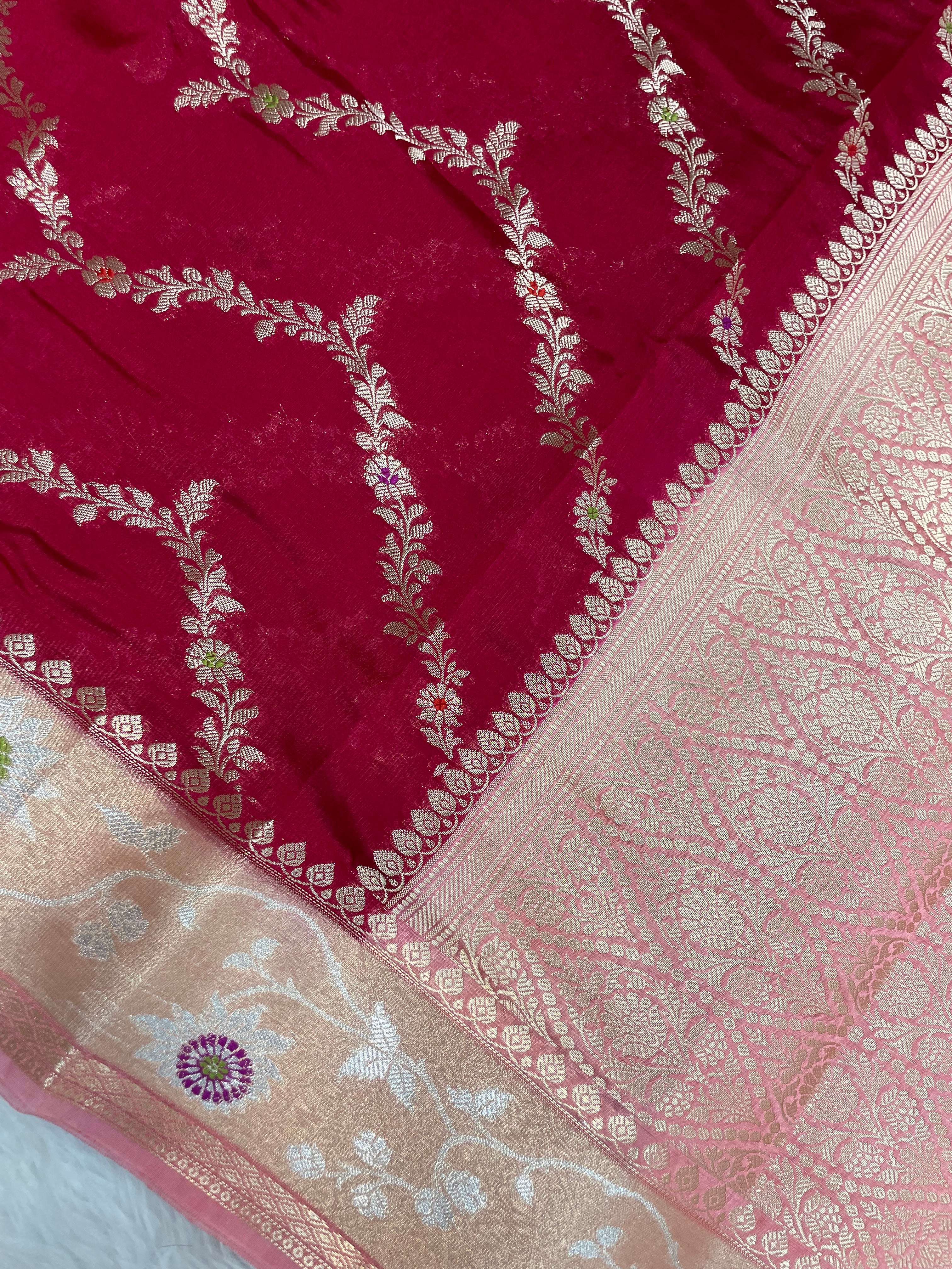 Cherry Rani viscose Raw mango Banarasi saree