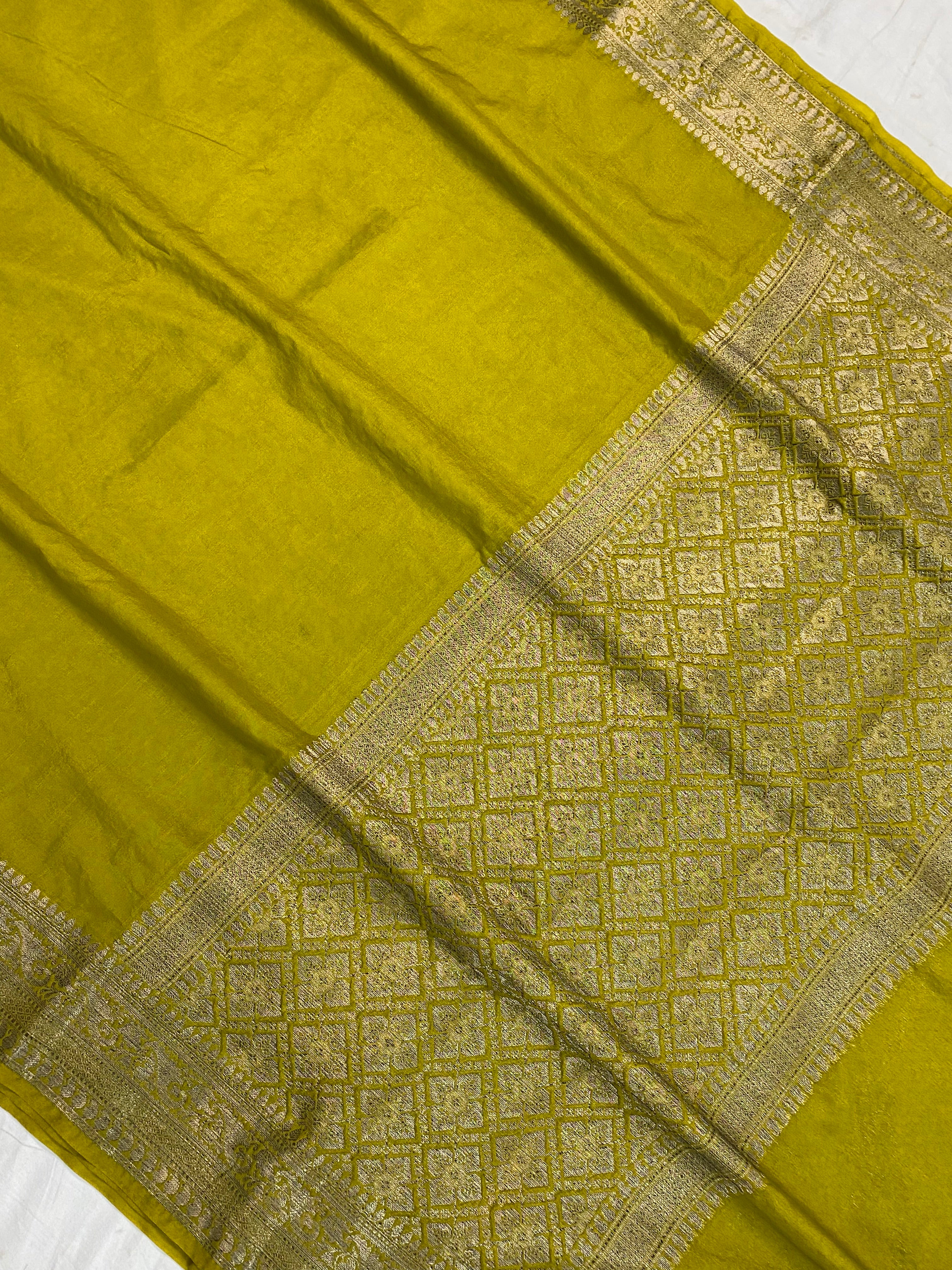 Olive Green Georgette Saree with Antique Zari Border