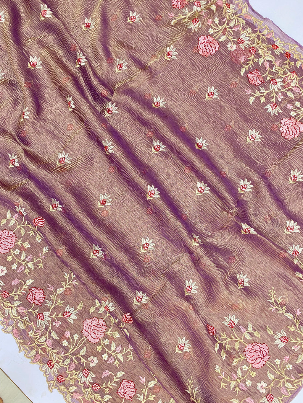 Pure Tissue Silk with hand cutwork Embroidery Banarasi Saree