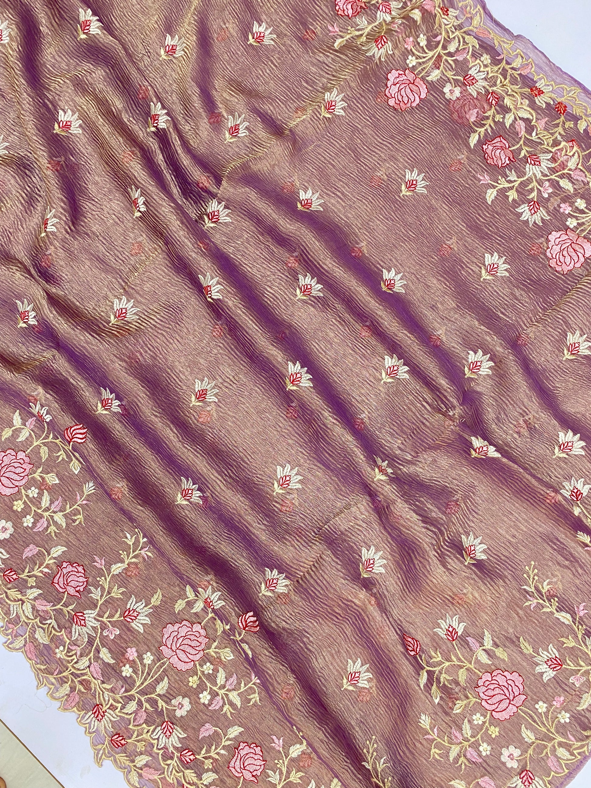 Pure Tissue Silk with hand cutwork Embroidery Banarasi Saree