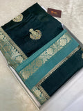 Dark green semi Raw mango silk banarasi saree