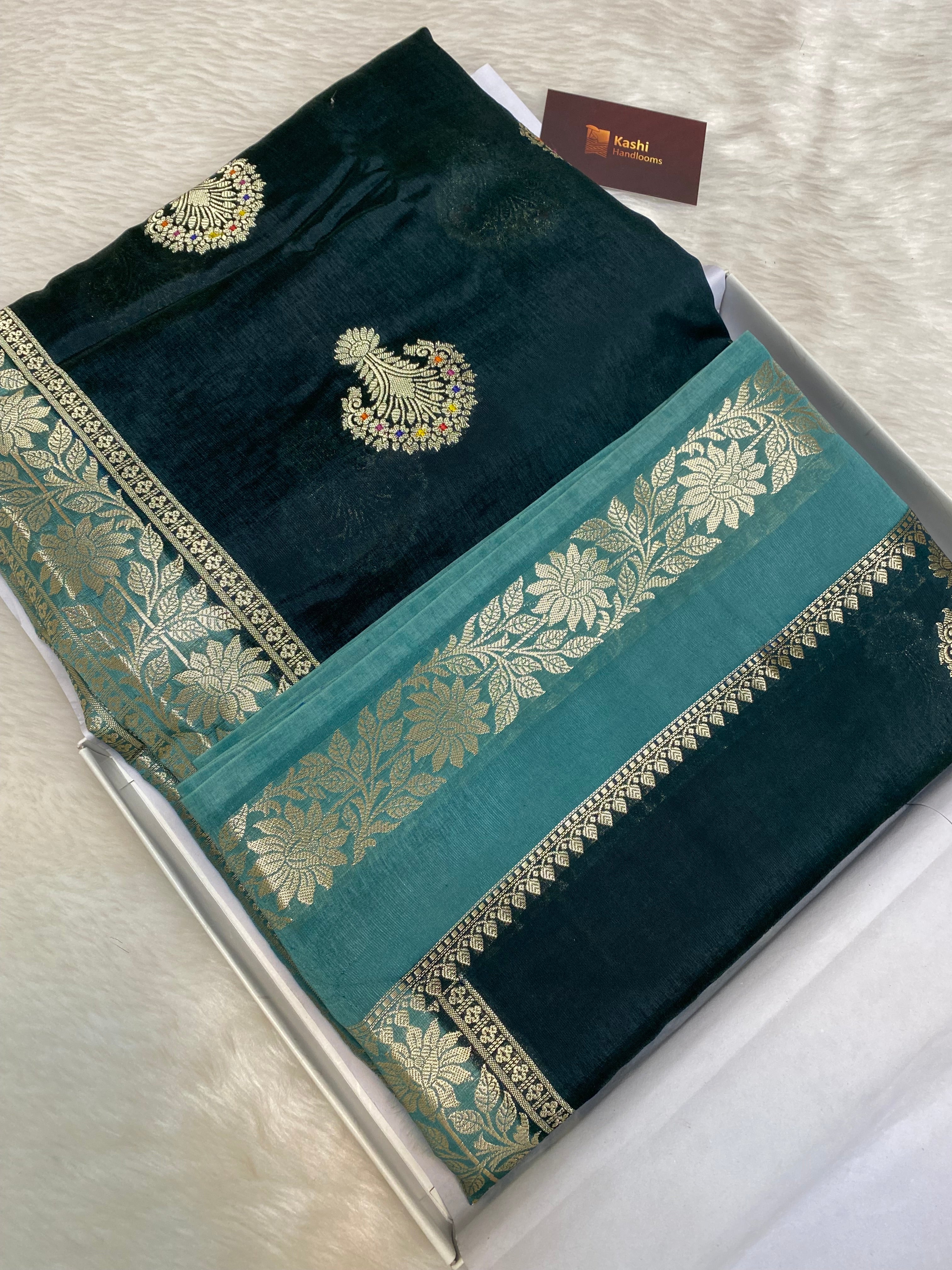 Dark green Raw mango silk banarasi saree
