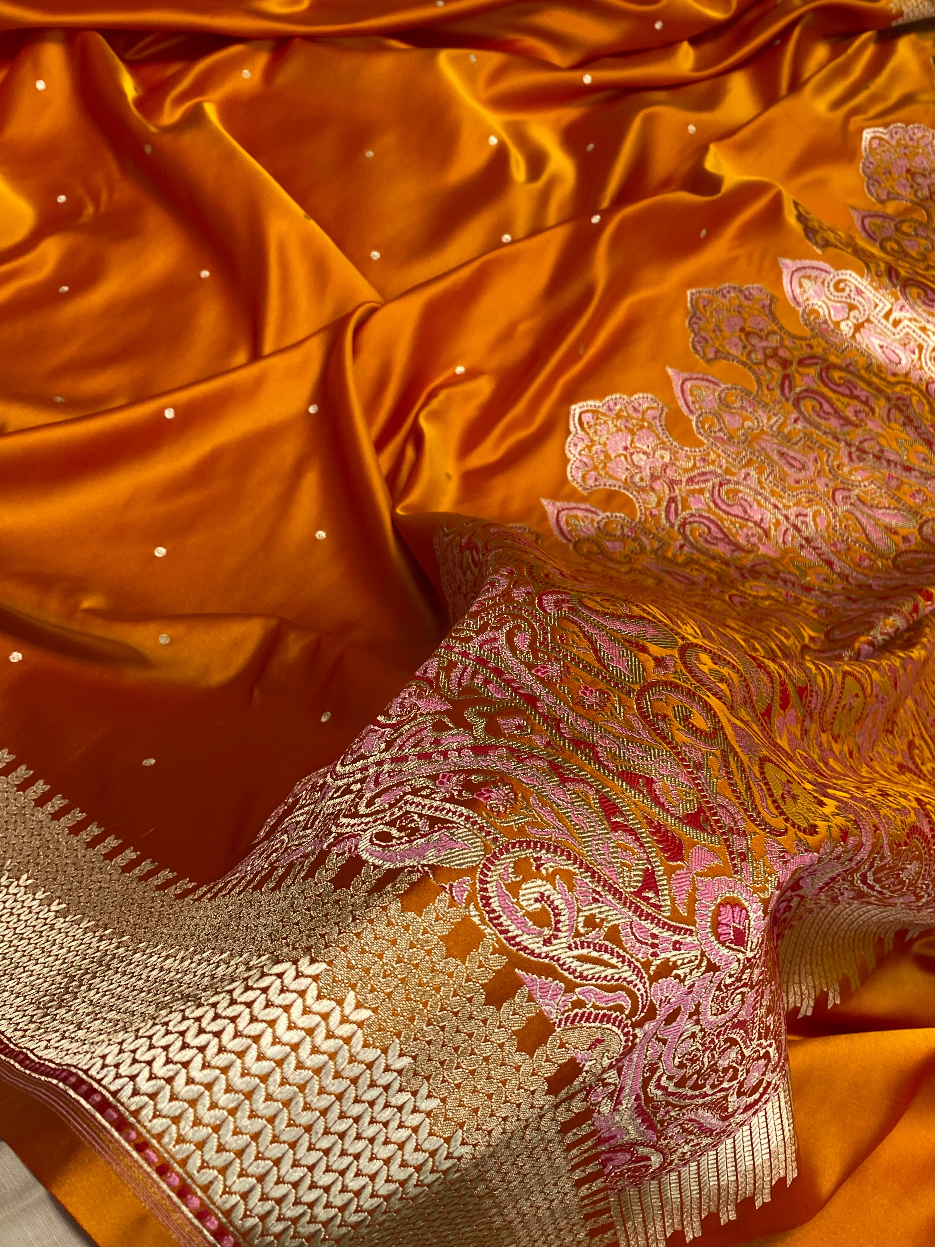 Musturd colour mashru silk banarasi saree