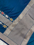 German blue mashru silk Banarasi saree