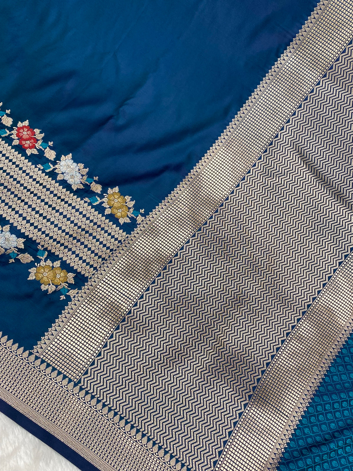 German blue mashru silk Banarasi saree