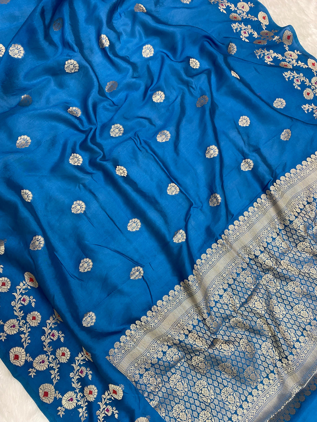 Jerman Blue Viscose Cotton Banarasi Saree