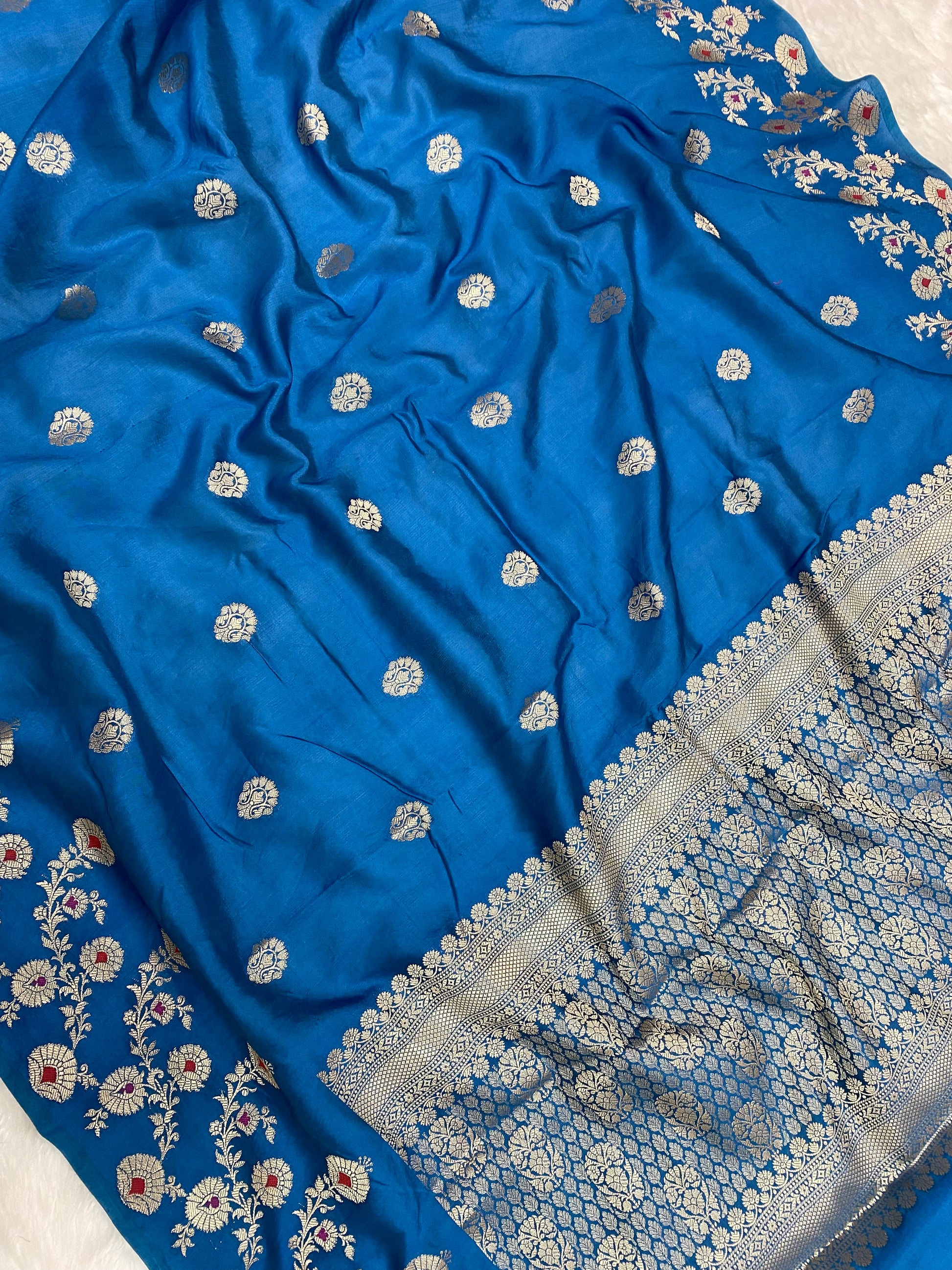 Jerman Blue Viscose Cotton Banarasi Saree
