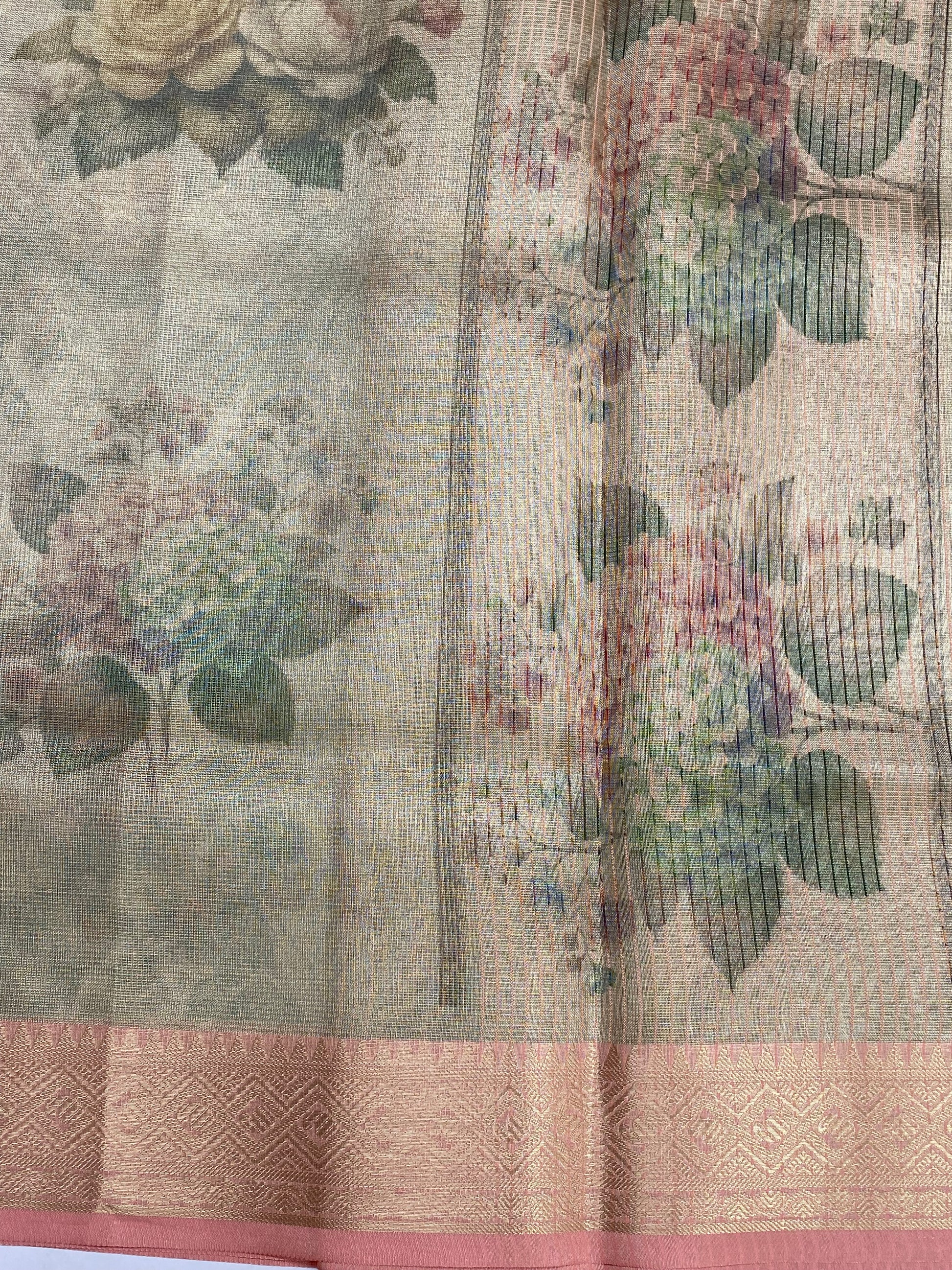 Pink Tissue with Digital Print Banarasi Saree