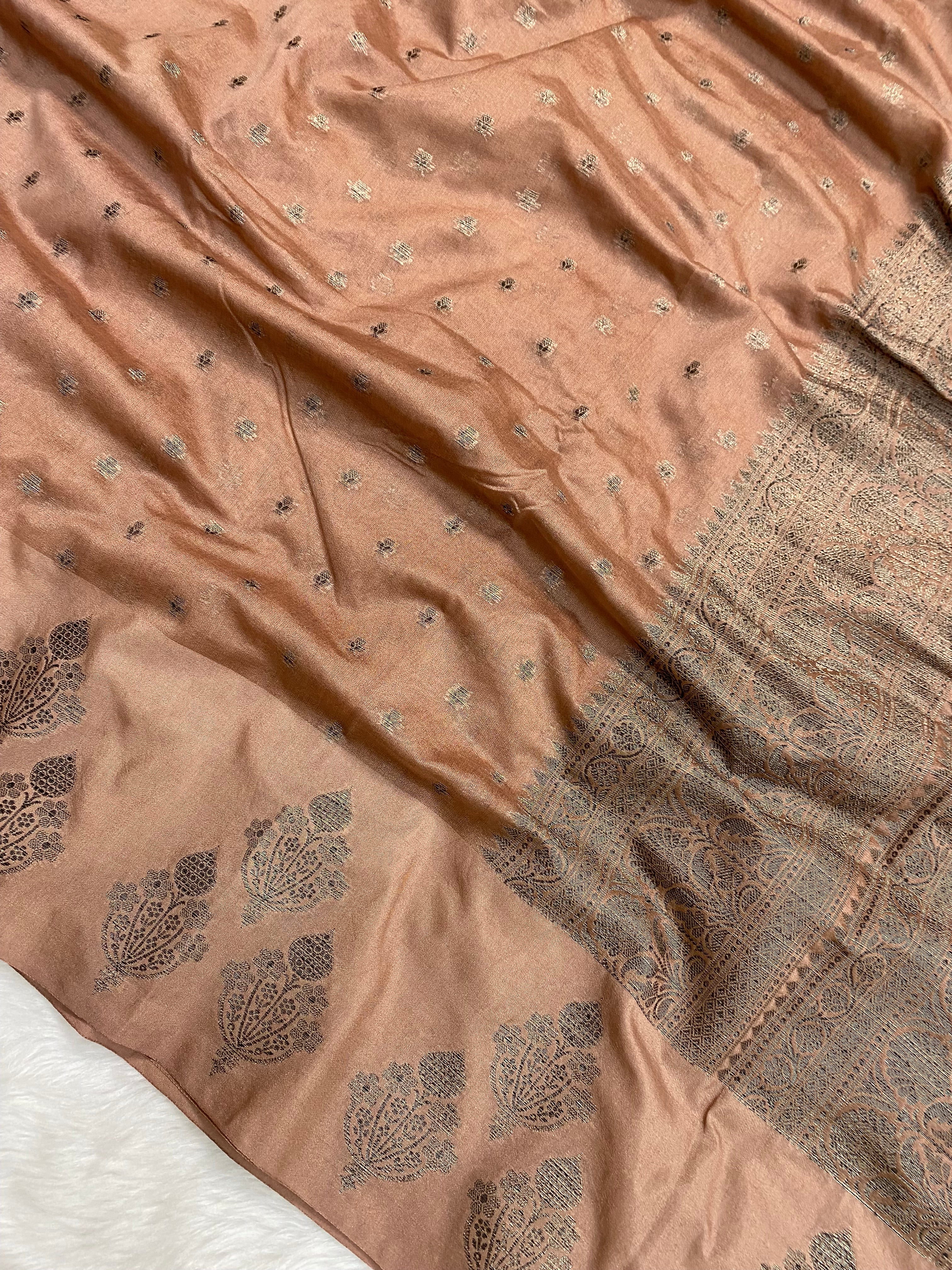 Peach Semi Georgette Cotton Banarasi Saree