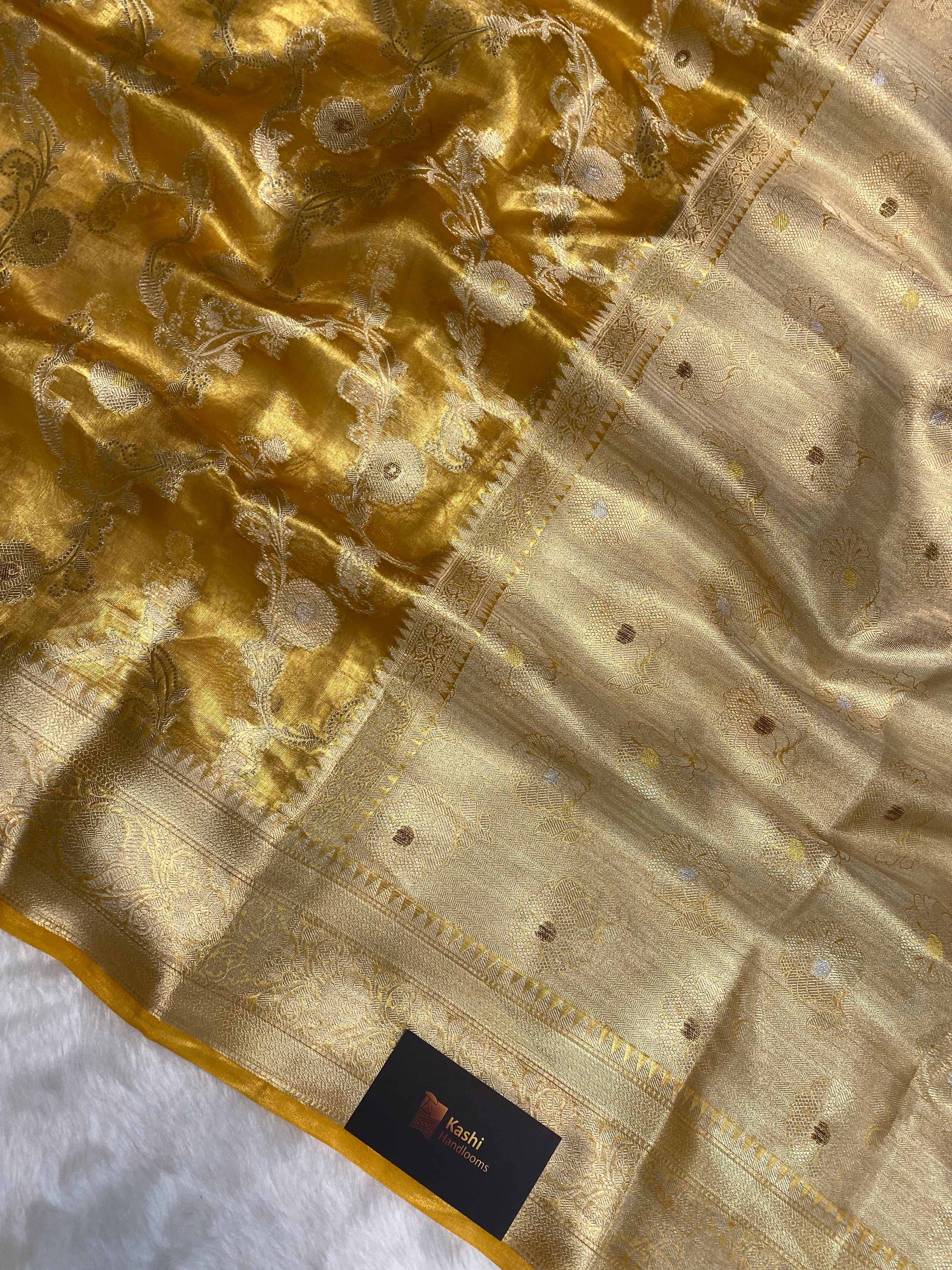 Pure Tissue Mustard Silk Banarasi Saree