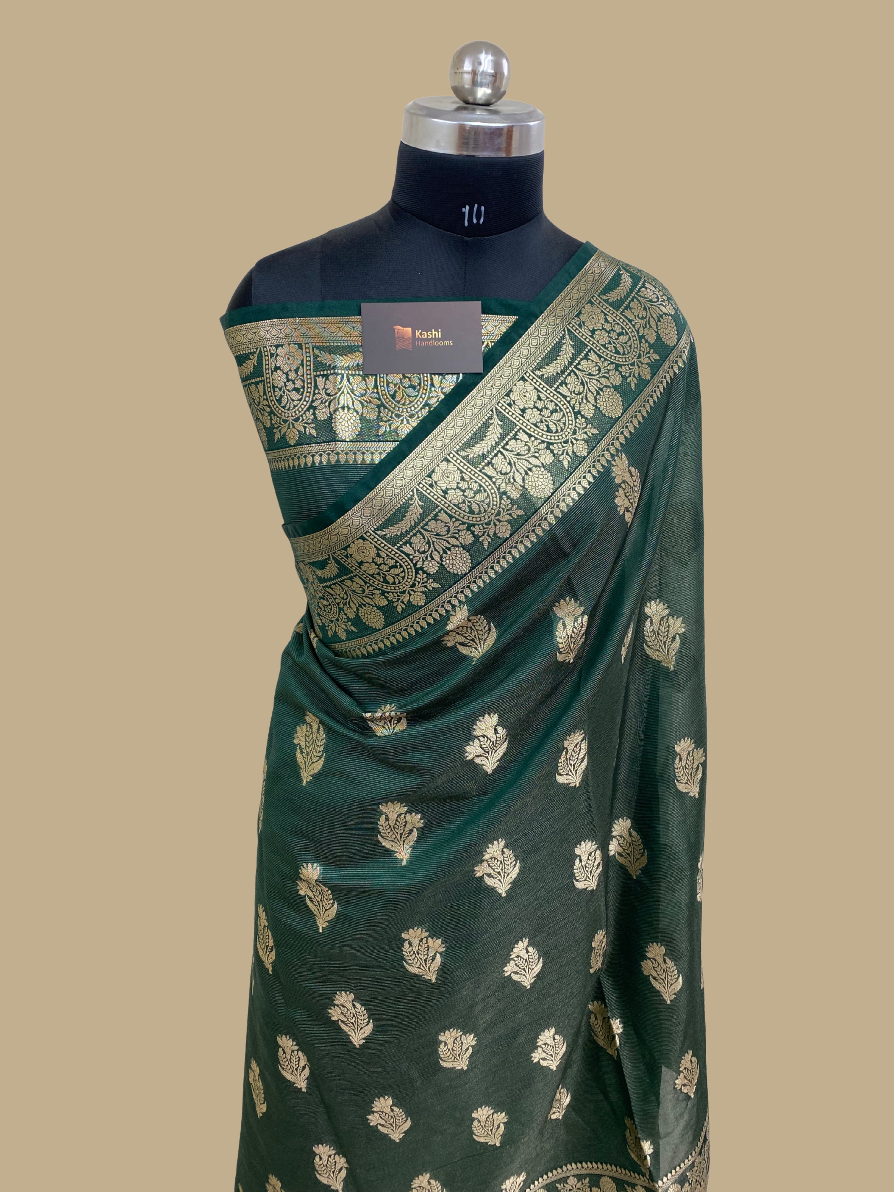 Green Royal silk zari strip Banarasi saree