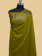 Olive Green Georgette Saree with Antique Zari Border