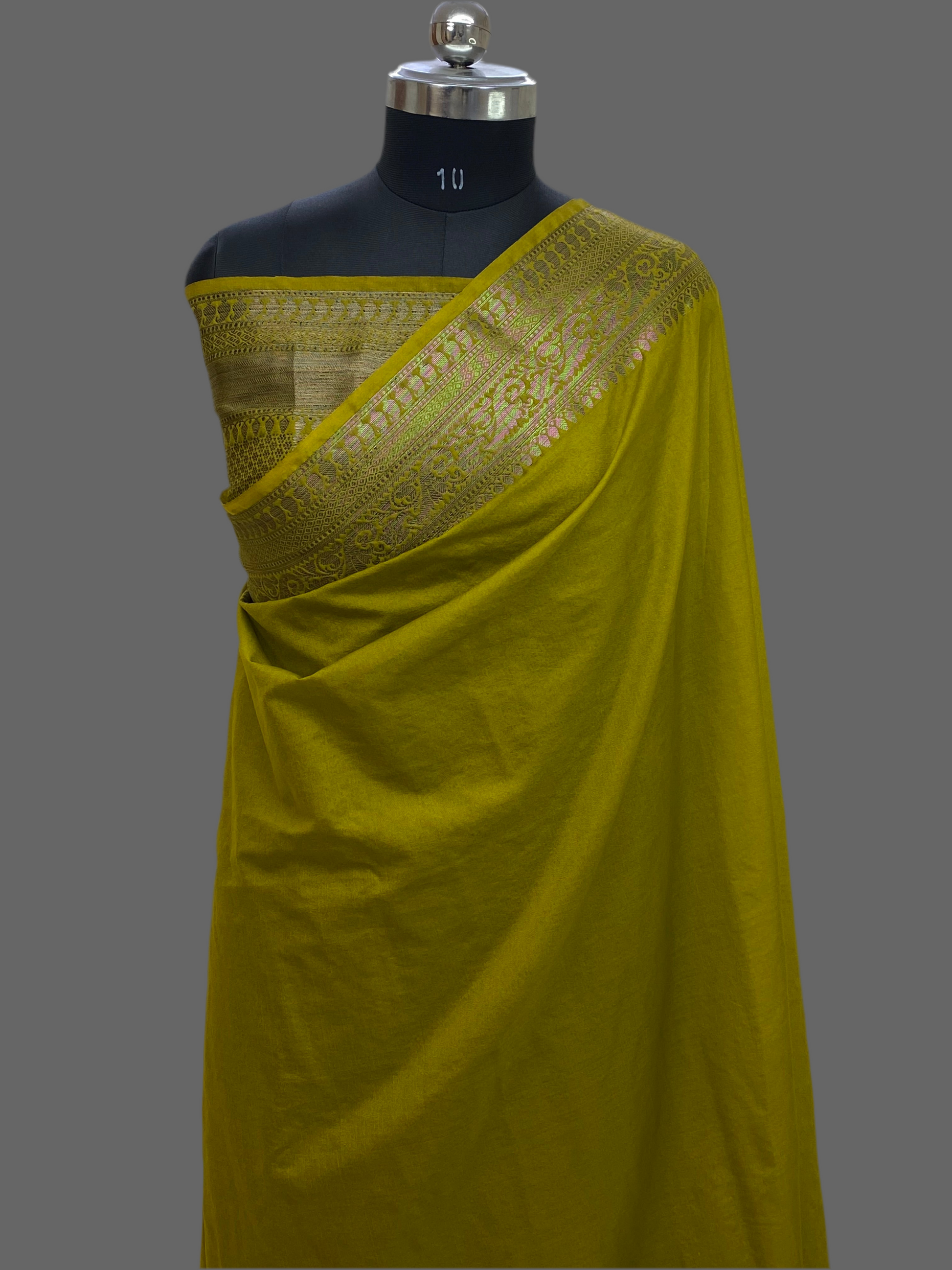 Olive Green Georgette Saree with Antique Zari Border
